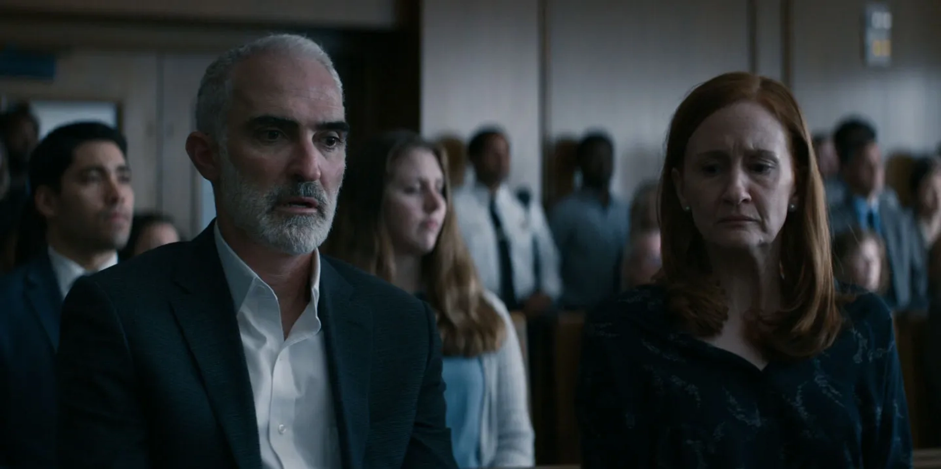 Patrick Fischler and Megan Byrne in Defending Jacob (2020)