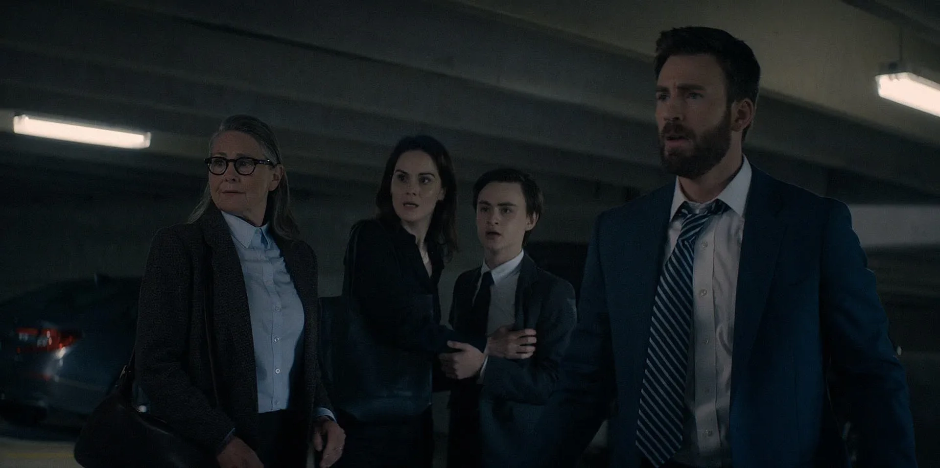 Chris Evans, Cherry Jones, Michelle Dockery, and Jaeden Martell in Defending Jacob (2020)