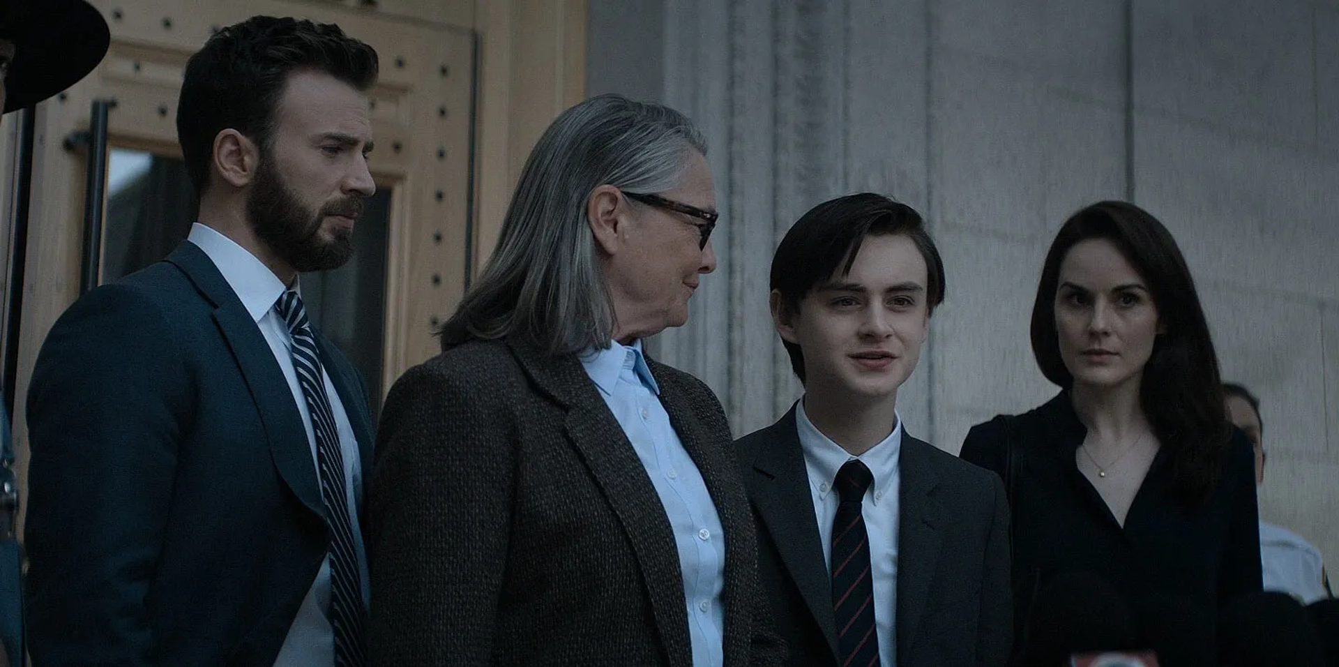 Chris Evans, Cherry Jones, Michelle Dockery, and Jaeden Martell in Defending Jacob (2020)