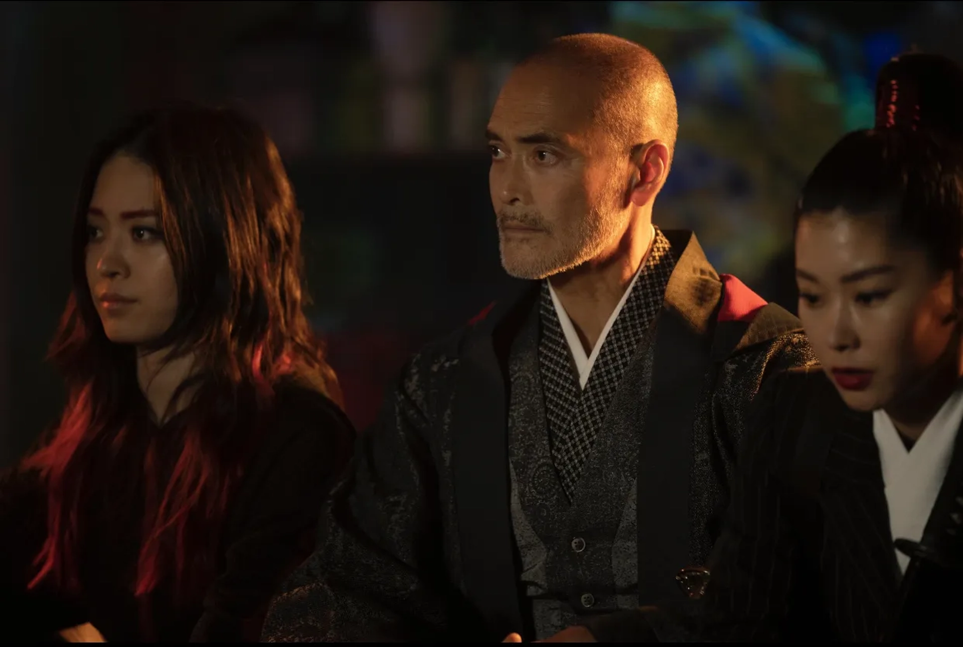 Mark Dacascos, Luna Fujimoto, and Chikako Fukuyama in Blade of the 47 Ronin (2022)