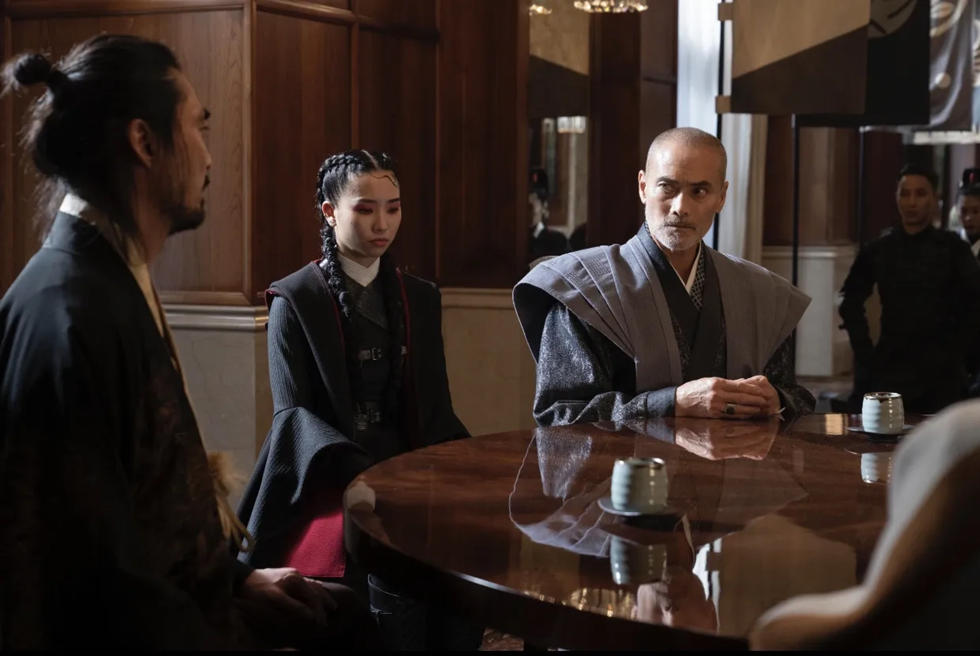 Mark Dacascos, Akira Koieyama, and Teresa Ting in Blade of the 47 Ronin (2022)