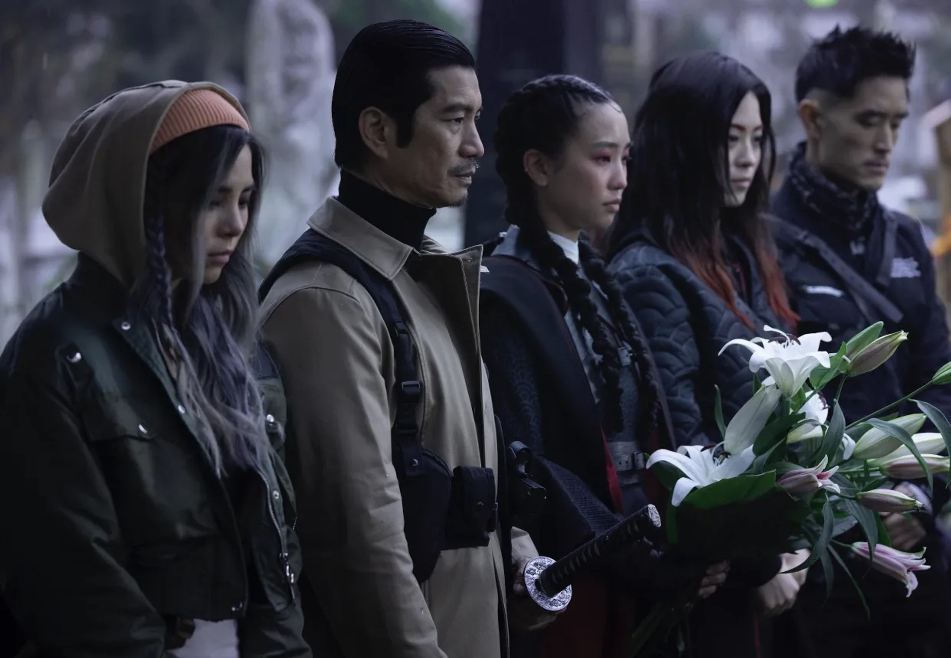 Dustin Nguyen, Luna Fujimoto, Mike Moh, Anna Akana, and Teresa Ting in Blade of the 47 Ronin (2022)