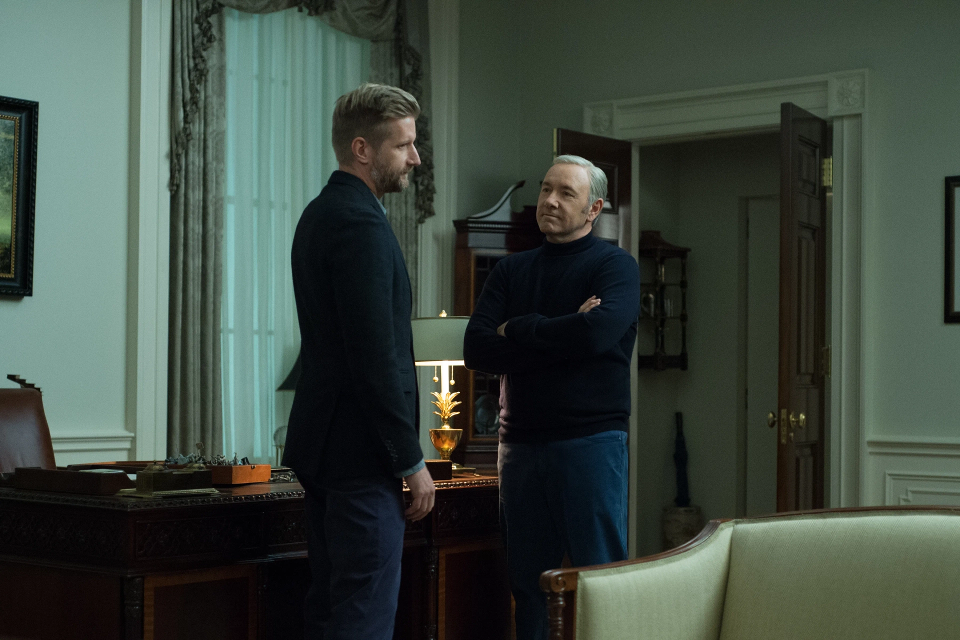 Kevin Spacey and Paul Sparks in House of Cards (2013)