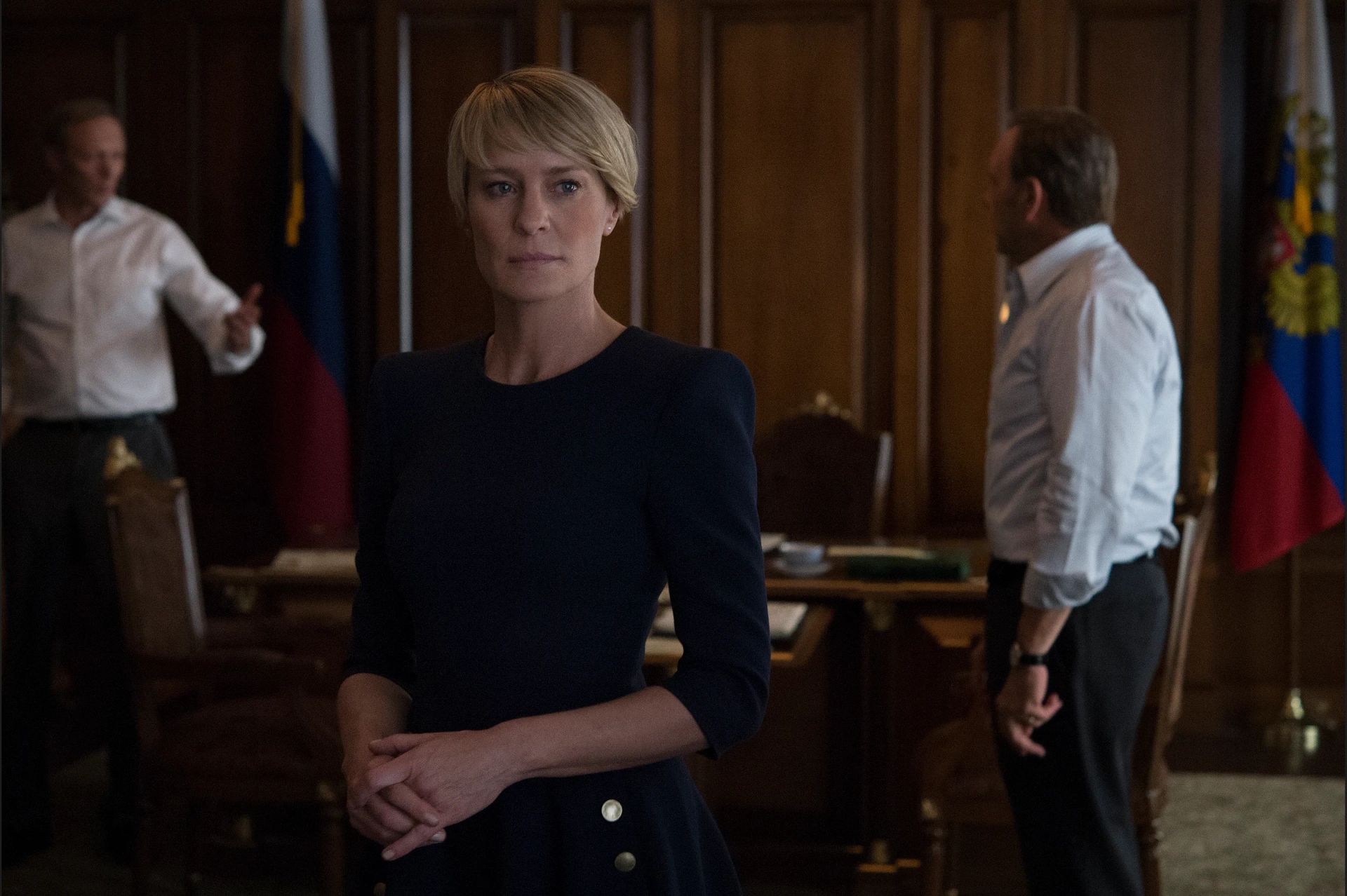 Kevin Spacey, Robin Wright, and Lars Mikkelsen in House of Cards (2013)