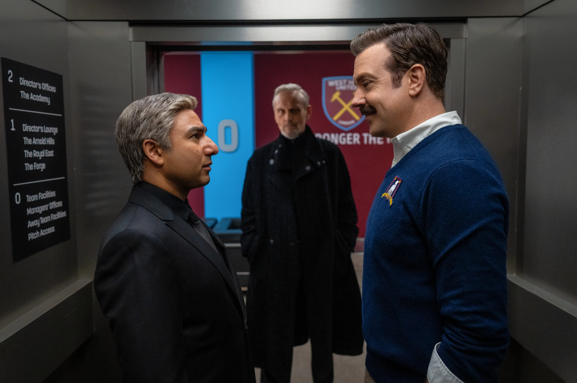 Anthony Head, Jason Sudeikis, and Nick Mohammed in Ted Lasso (2020)