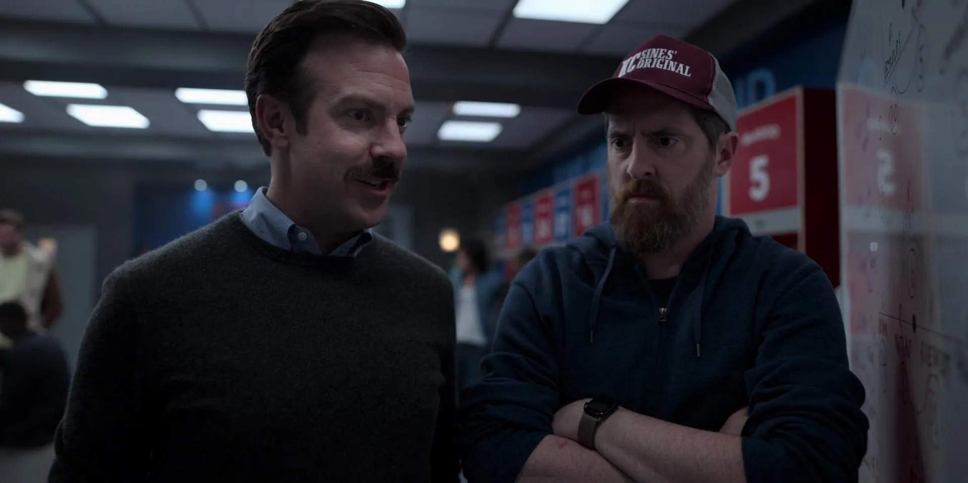 Brendan Hunt and Jason Sudeikis in Ted Lasso (2020)