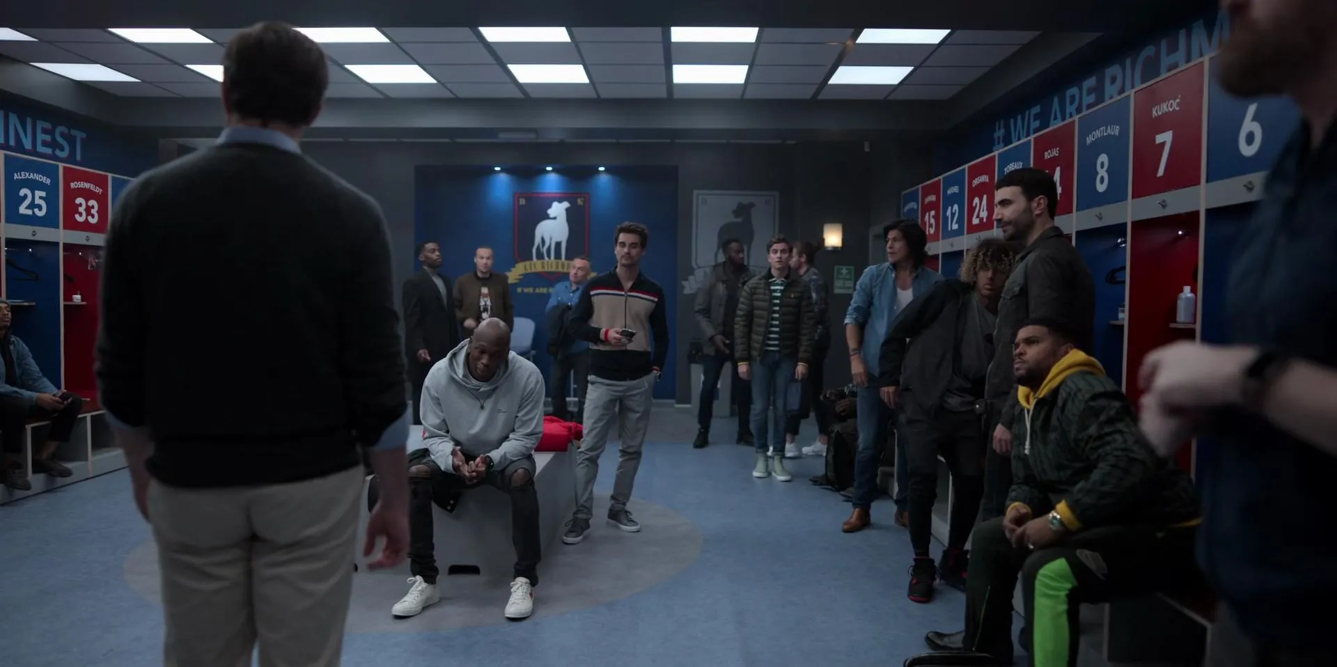 Brendan Hunt, Jason Sudeikis, Brett Goldstein, Kola Bokinni, Billy Harris, Toheeb Jimoh, and Cristo Fernández in Ted Lasso (2020)