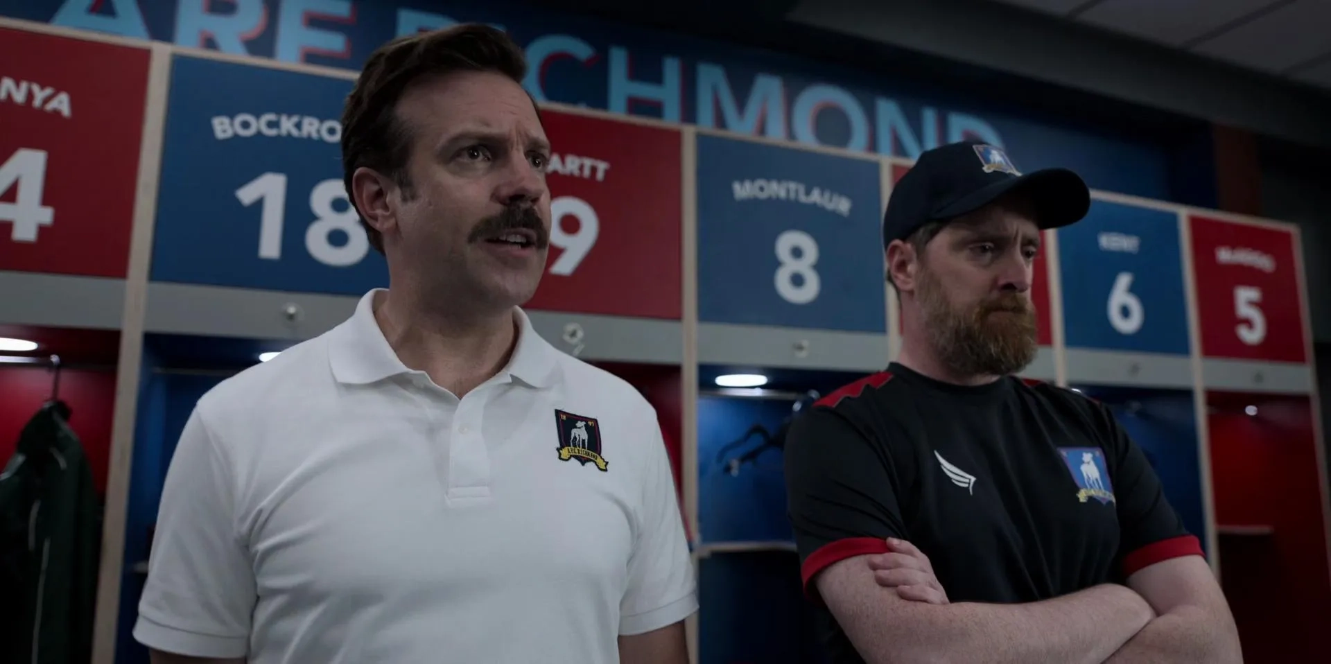 Brendan Hunt and Jason Sudeikis in Ted Lasso (2020)