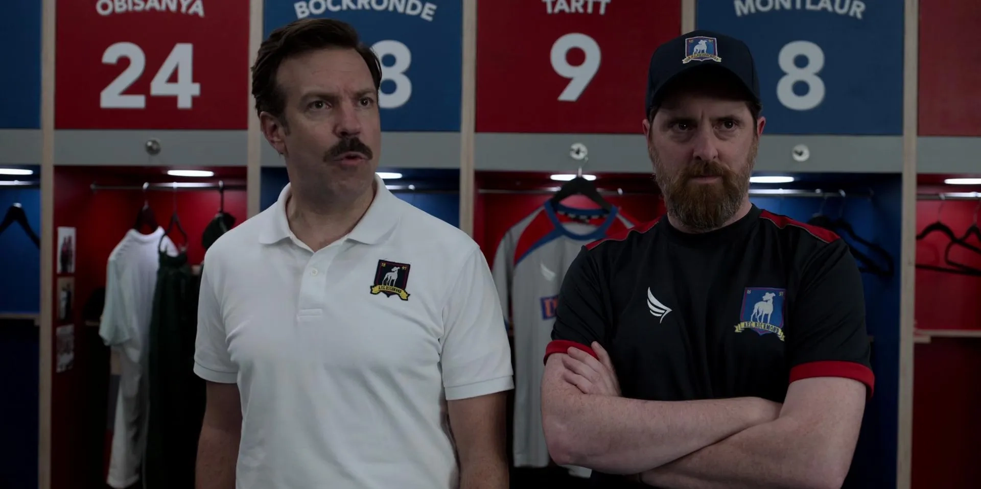 Brendan Hunt and Jason Sudeikis in Ted Lasso (2020)