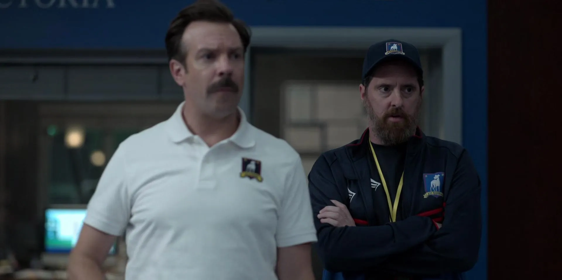 Brendan Hunt and Jason Sudeikis in Ted Lasso (2020)