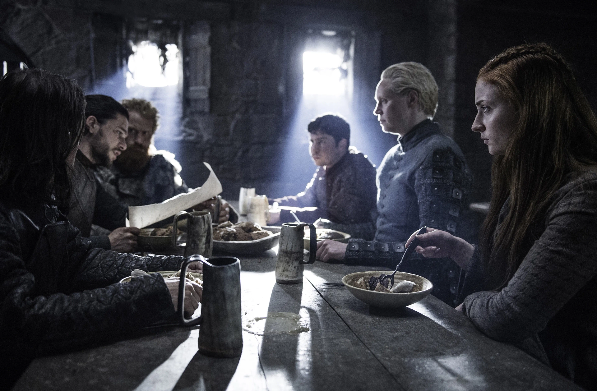 Ben Crompton, Kristofer Hivju, Kit Harington, Gwendoline Christie, Sophie Turner, and Daniel Portman in Game of Thrones (2011)