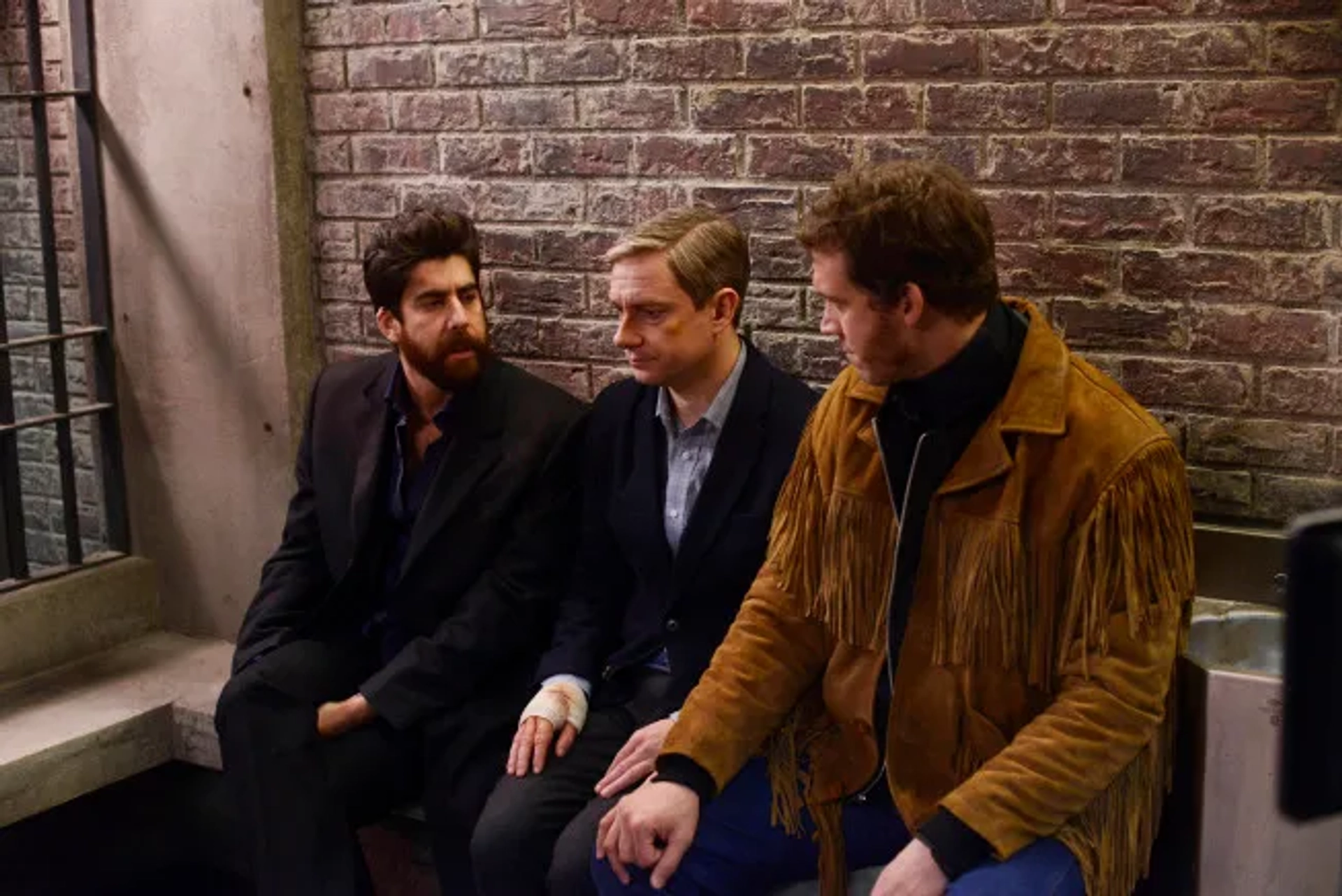 Adam Goldberg, Martin Freeman, and Russell Harvard in Fargo (2014)