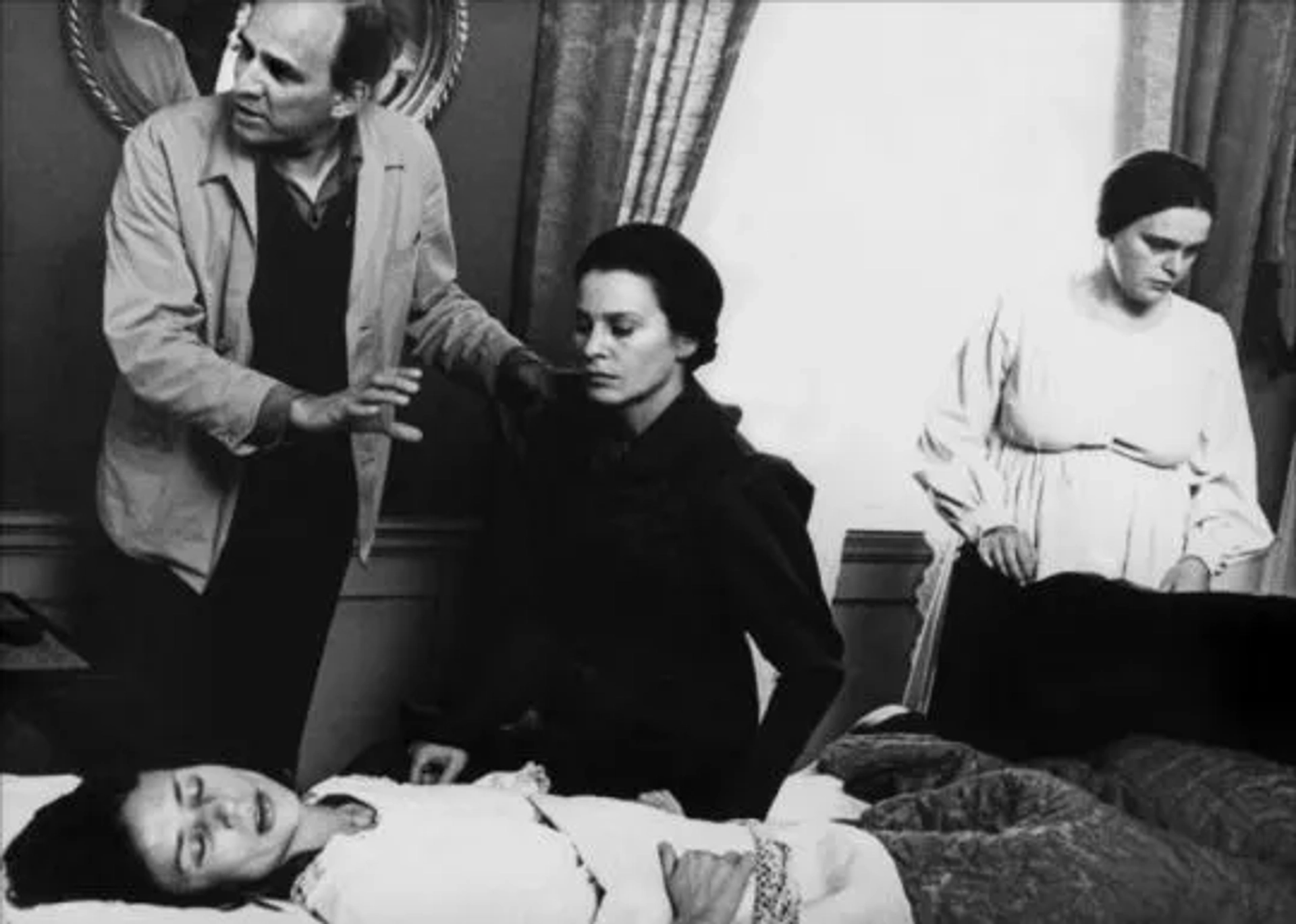 Ingmar Bergman, Harriet Andersson, Kari Sylwan, and Ingrid Thulin in Cries & Whispers (1972)