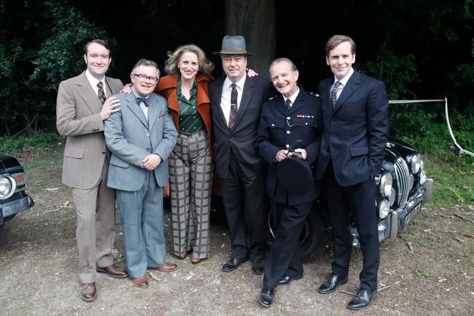 Roger Allam, James Bradshaw, Anton Lesser, Abigail Thaw, Shaun Evans, and Sean Rigby in Endeavour: Exeunt (2023)