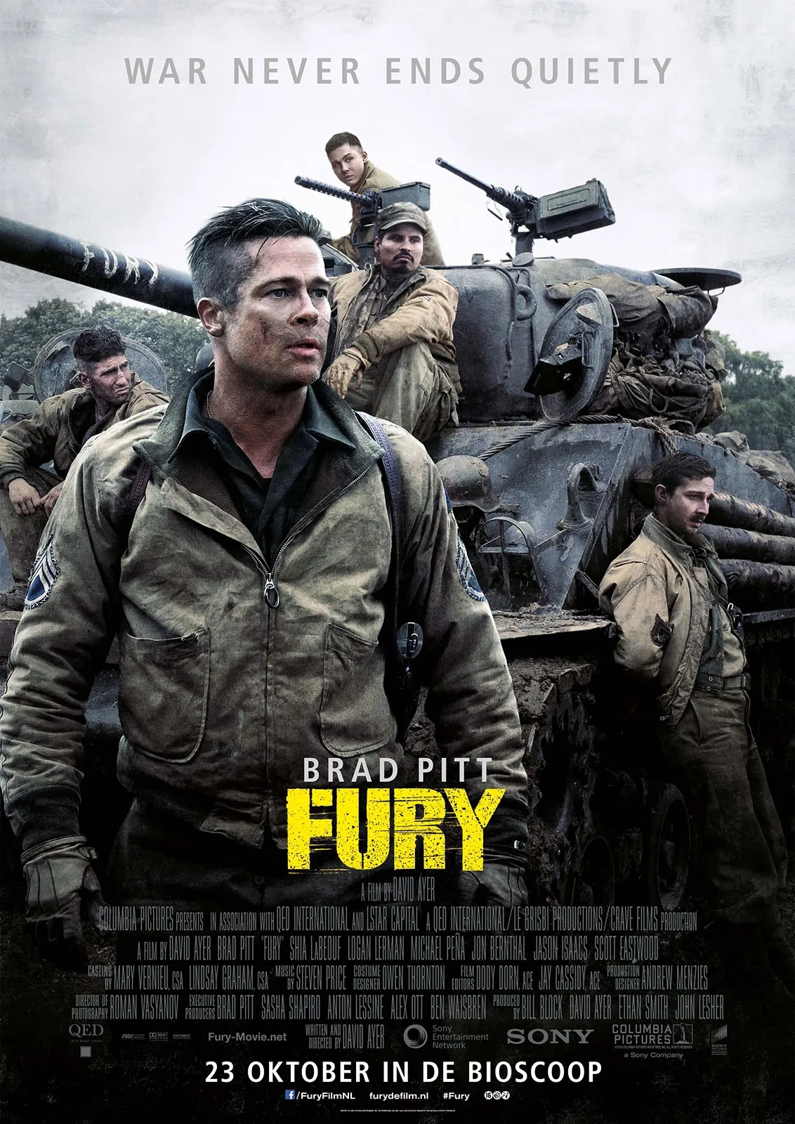 Brad Pitt, Shia LaBeouf, Logan Lerman, Michael Peña, and Jon Bernthal in Fury (2014)