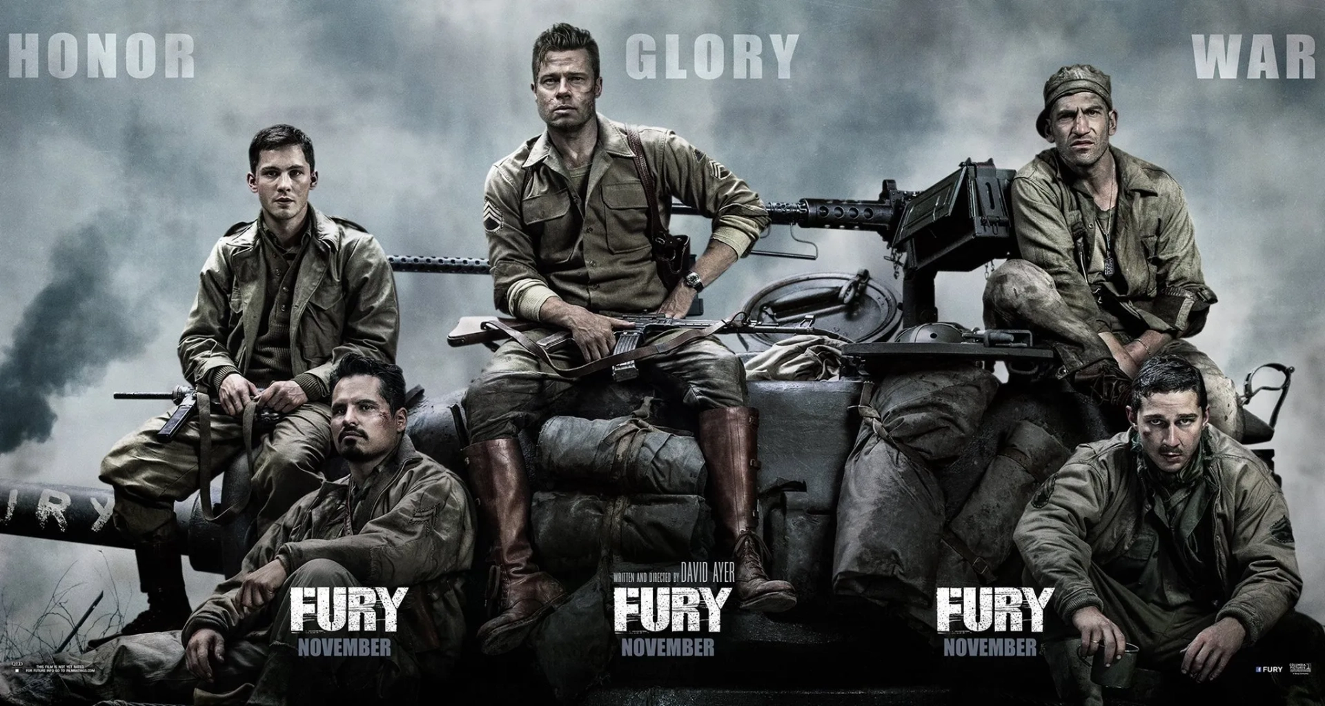 Brad Pitt, Shia LaBeouf, Logan Lerman, Michael Peña, and Jon Bernthal in Fury (2014)