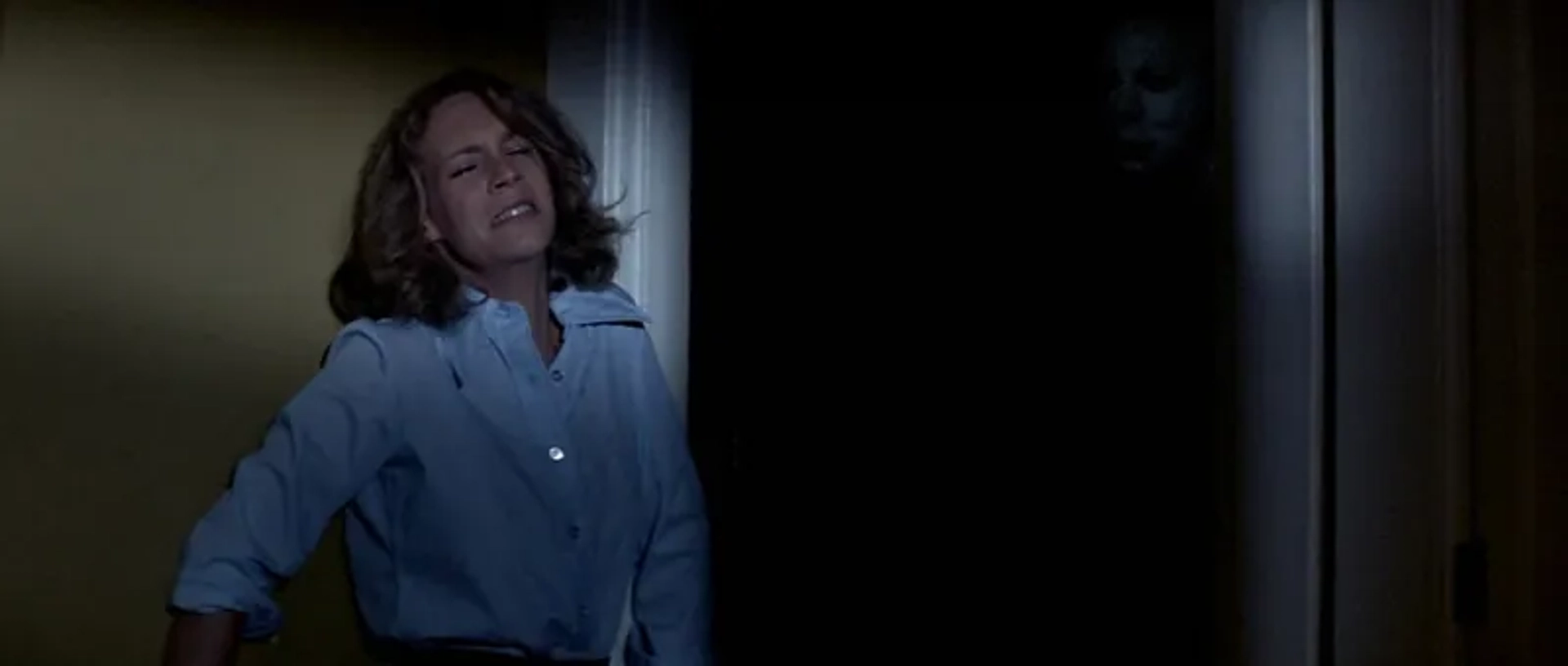 Jamie Lee Curtis and Nick Castle in Halloween (1978)