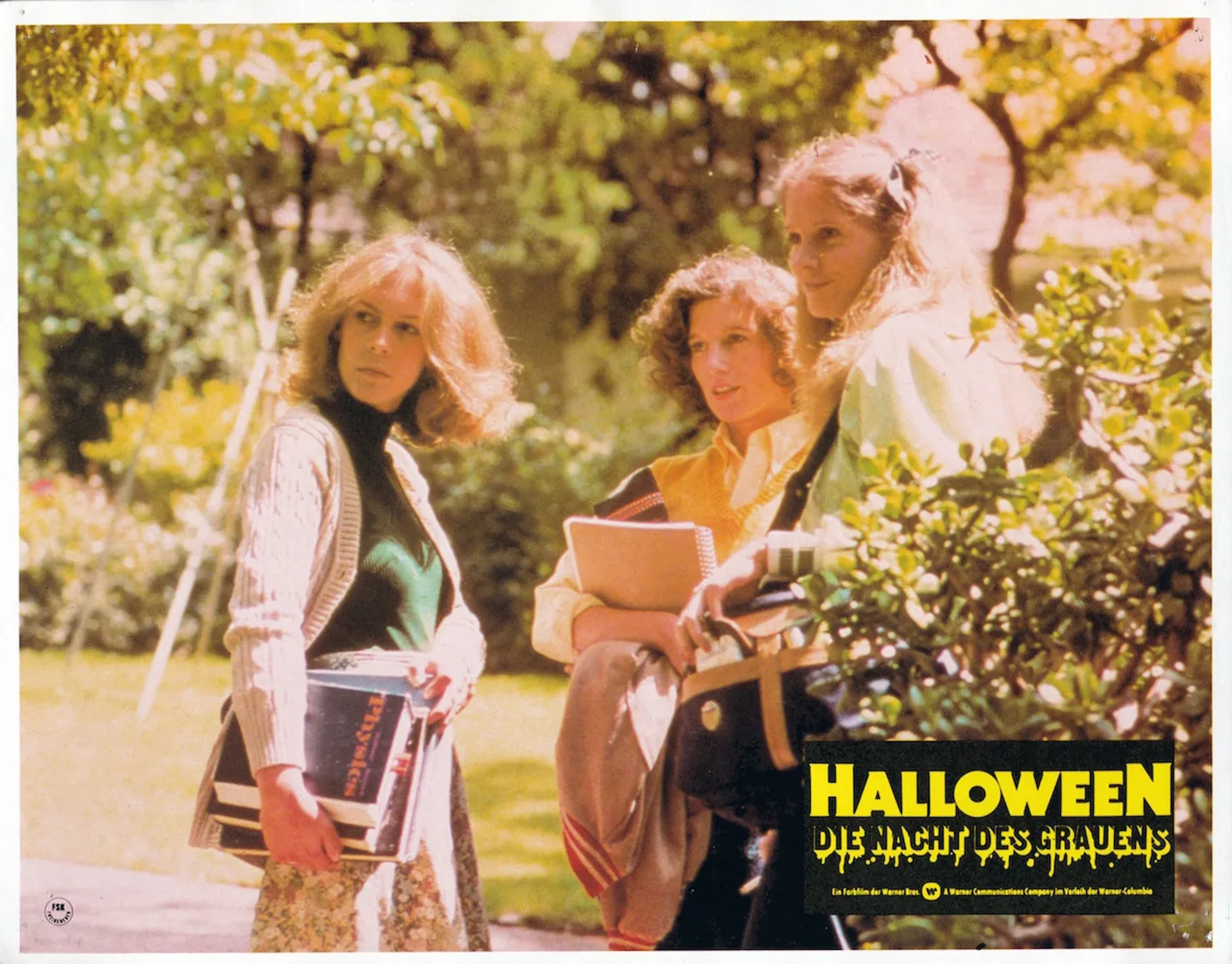 Jamie Lee Curtis, P.J. Soles, and Nancy Kyes in Halloween (1978)