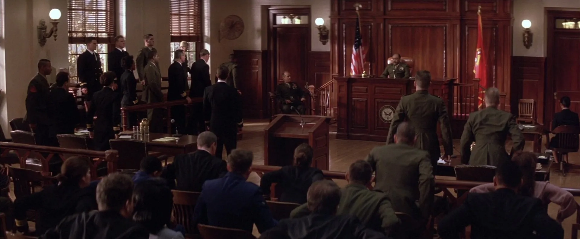 Kevin Bacon, Tom Cruise, Demi Moore, Jack Nicholson, Kevin Pollak, Wolfgang Bodison, and J.A. Preston in A Few Good Men (1992)