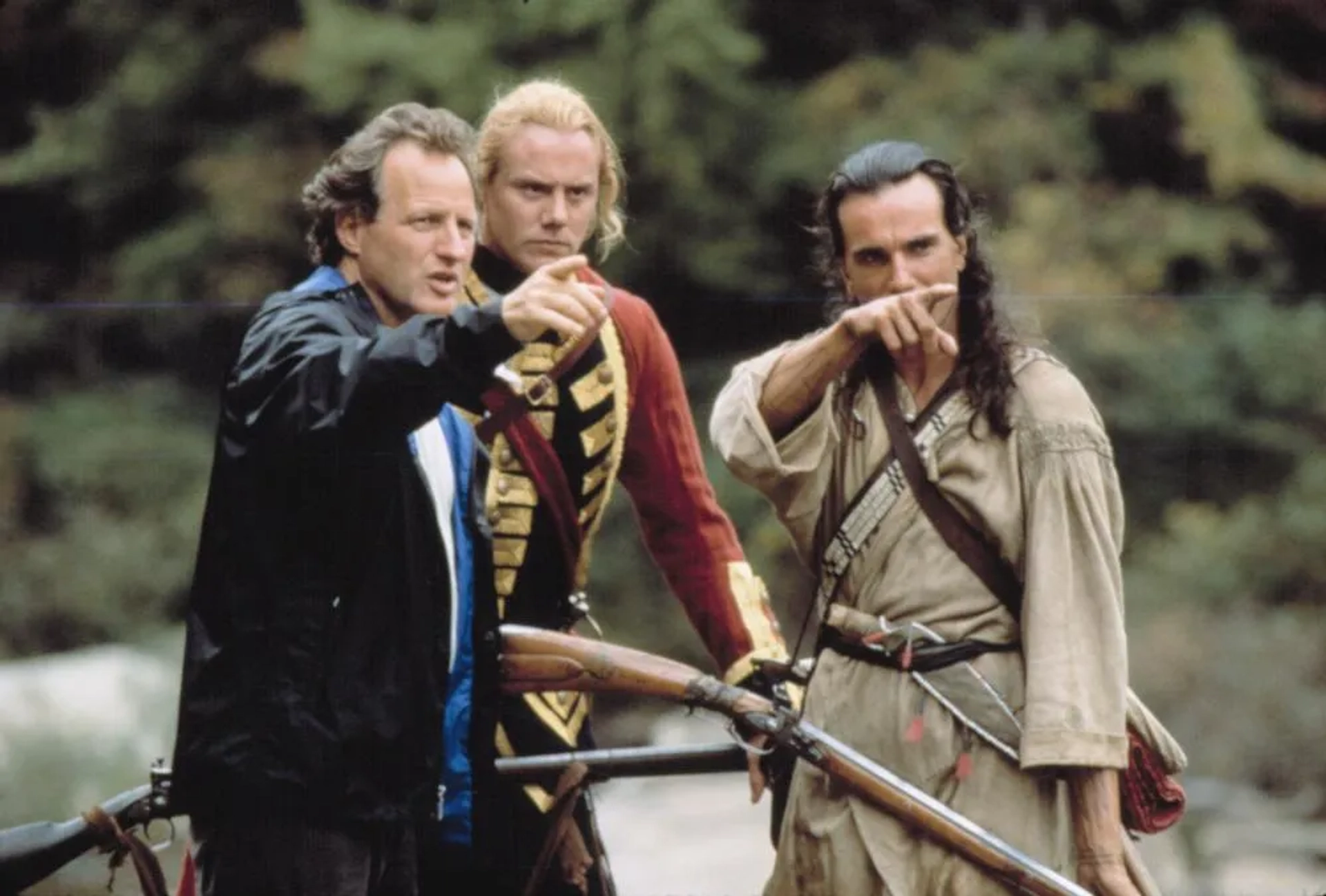 Daniel Day-Lewis, Michael Mann, and Steven Waddington in The Last of the Mohicans (1992)