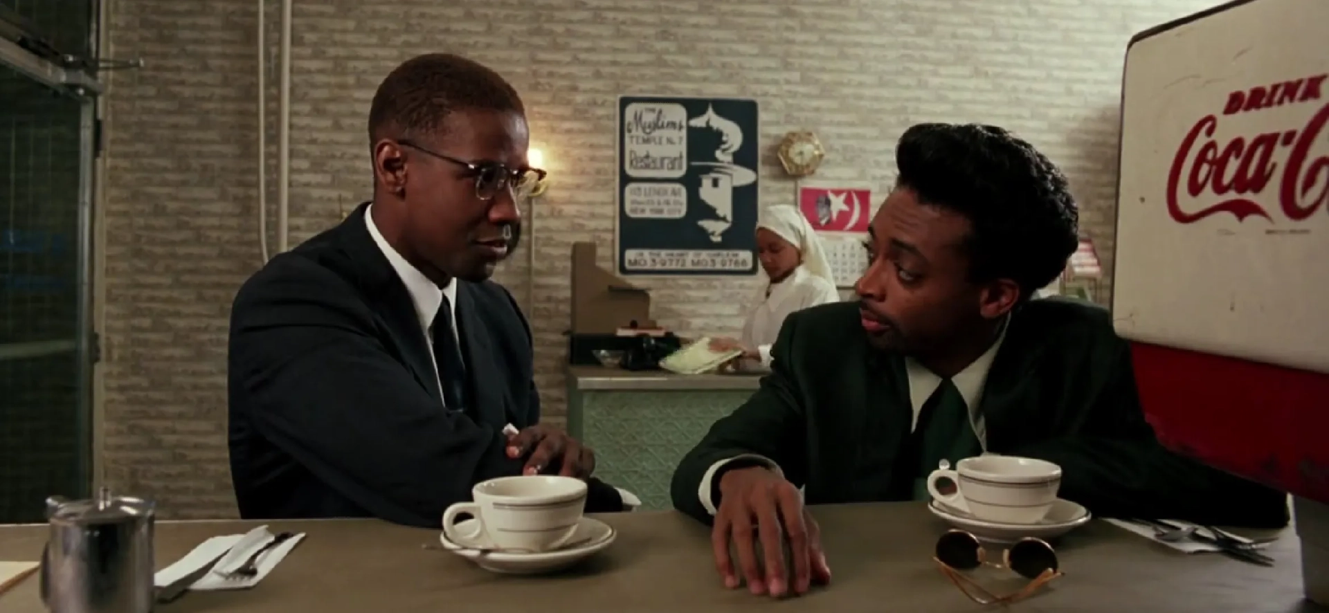 Denzel Washington and Spike Lee in Malcolm X (1992)