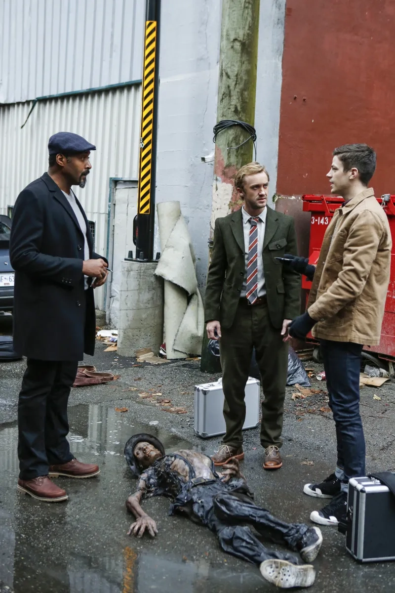 Tom Felton, Jesse L. Martin, and Grant Gustin in The Flash (2014)