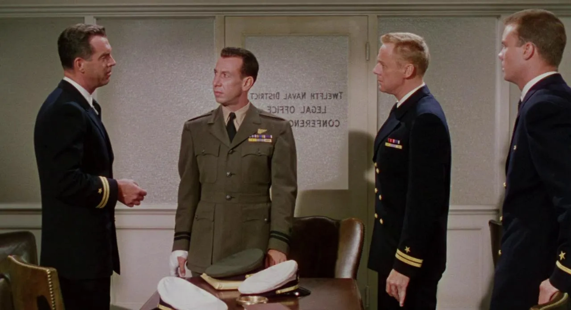 José Ferrer, Van Johnson, Robert Francis, and Fred MacMurray in The Caine Mutiny (1954)