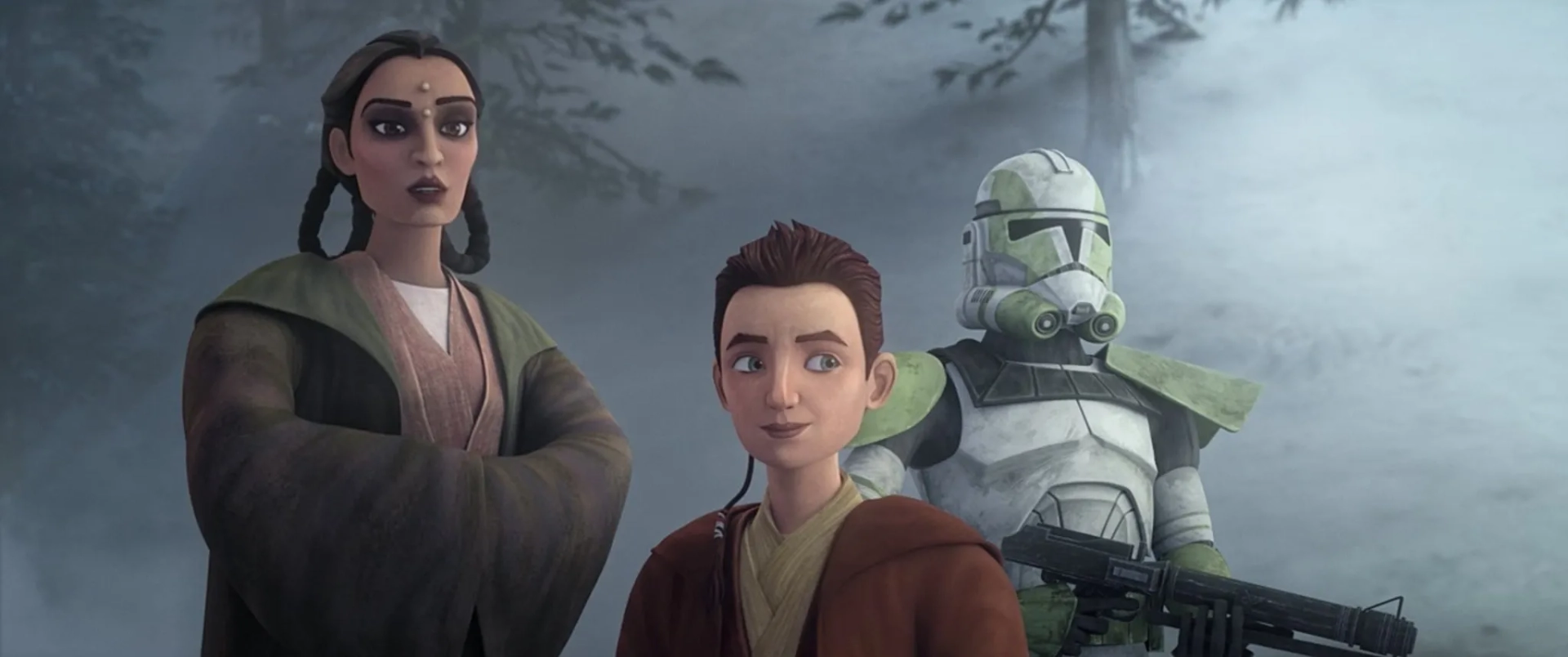 Freddie Prinze Jr., Dee Bradley Baker, and Archie Panjabi in Star Wars: The Bad Batch (2021)