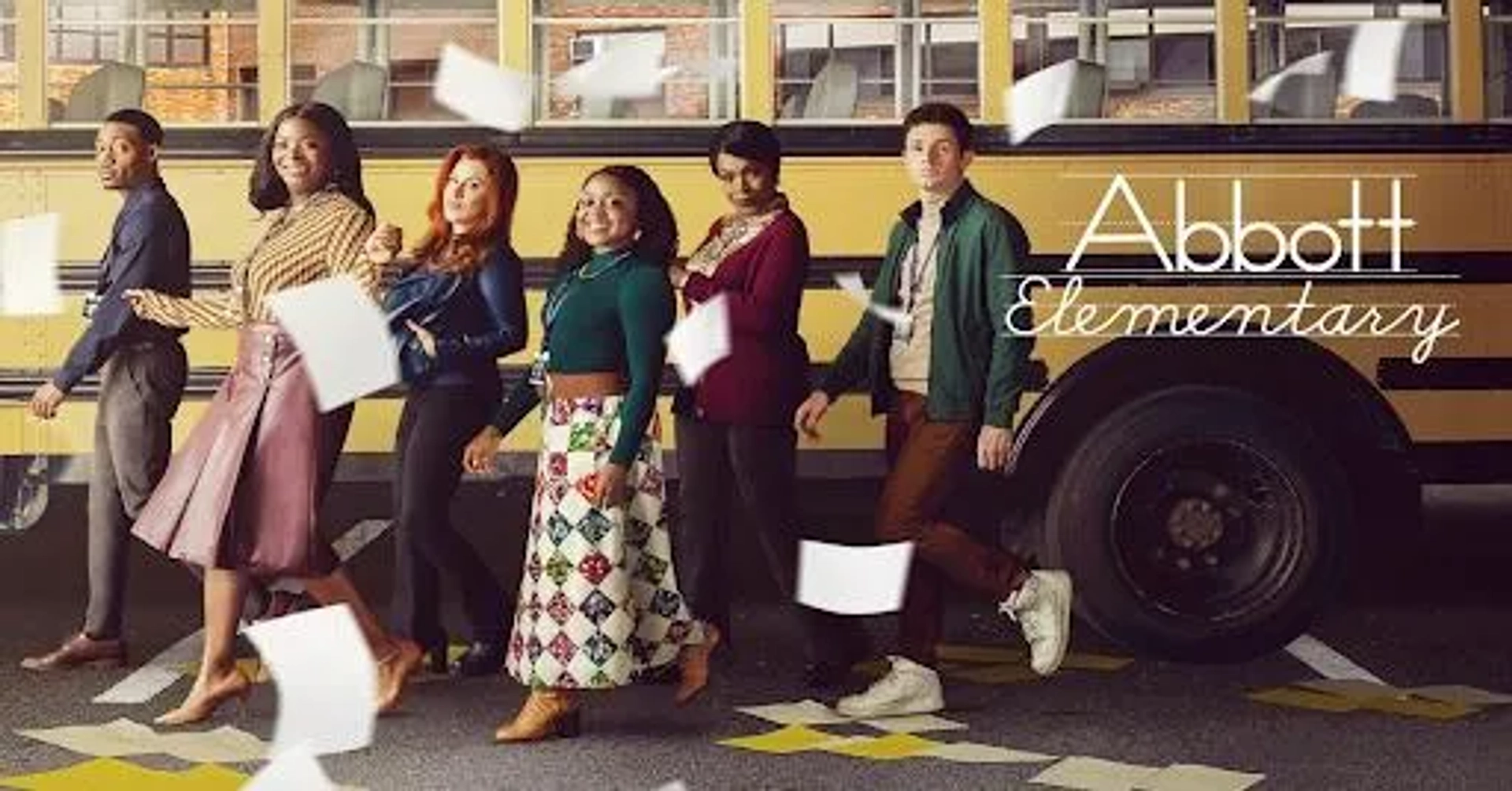 Sheryl Lee Ralph, Lisa Ann Walter, Tyler James Williams, Chris Perfetti, Quinta Brunson, and Janelle James in Abbott Elementary (2021)