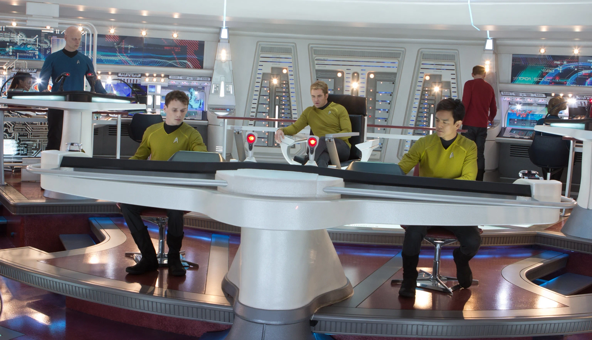 Joseph Gatt with Anton Yelchin, Chris Pine & John Cho in STAR TREK INTO DARKNESS