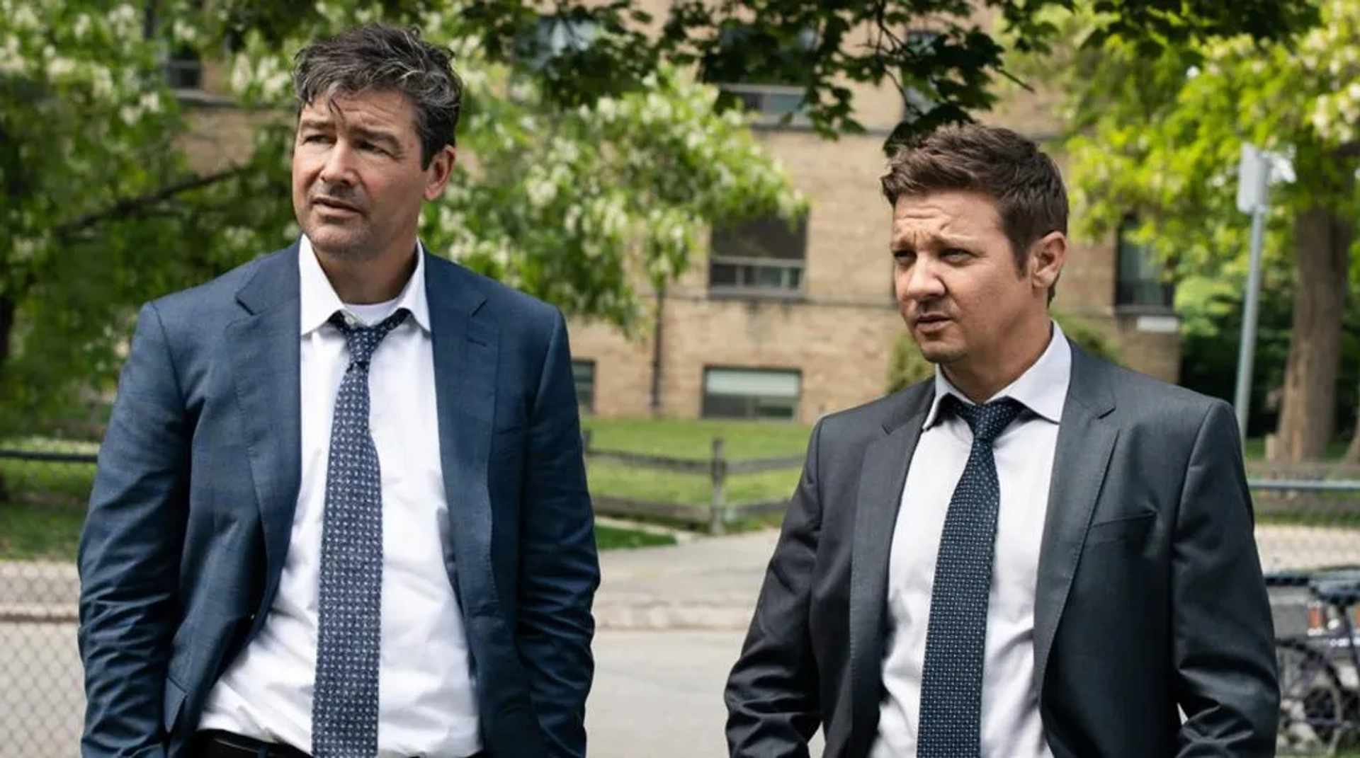 Kyle Chandler and Jeremy Renner in Mayor of Kingstown (2021)