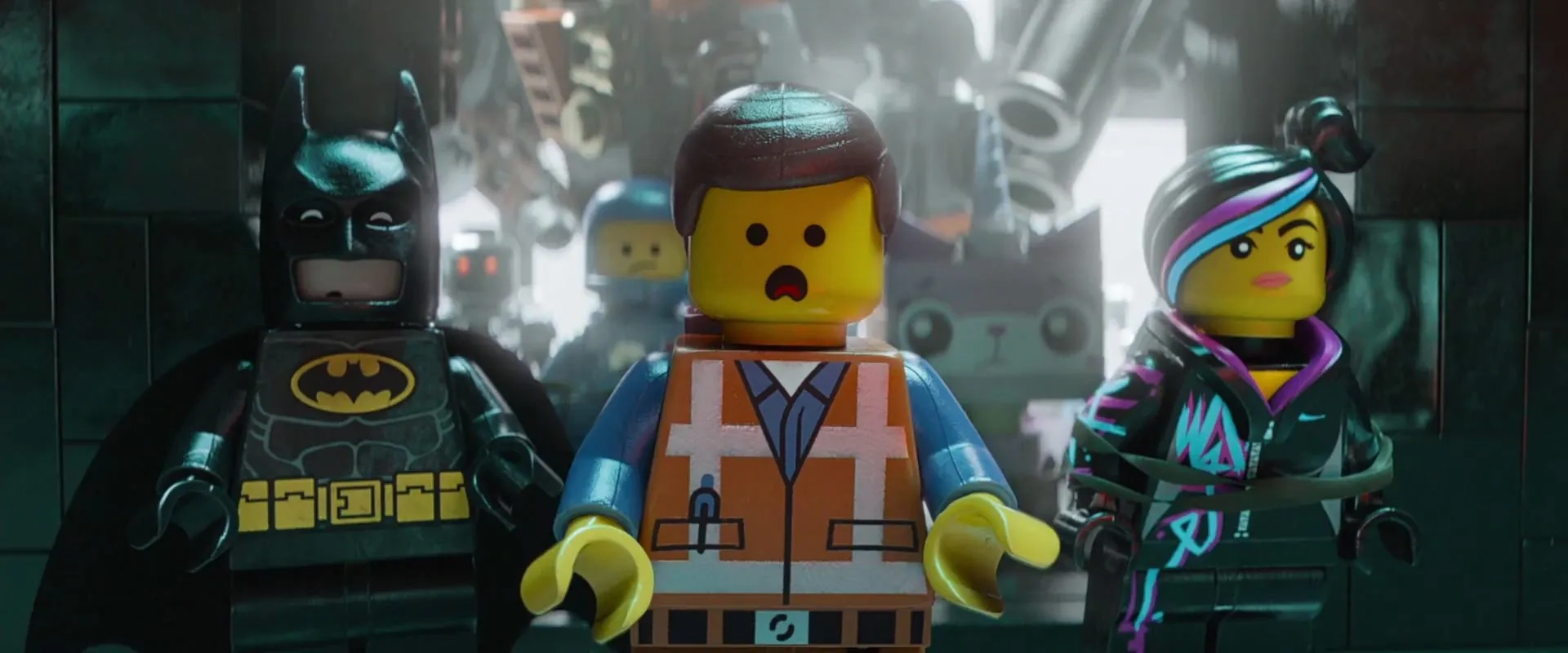 Will Arnett, Elizabeth Banks, Charlie Day, Chris Pratt, and Alison Brie in The Lego Movie (2014)