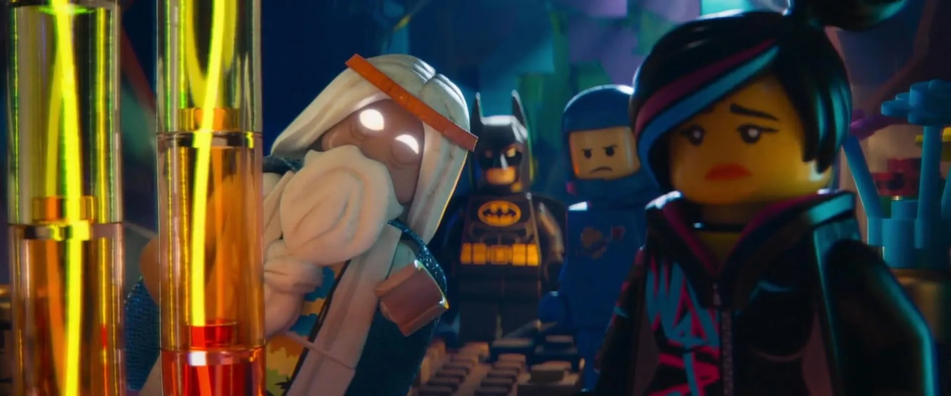 Morgan Freeman, Will Arnett, Elizabeth Banks, and Charlie Day in The Lego Movie (2014)