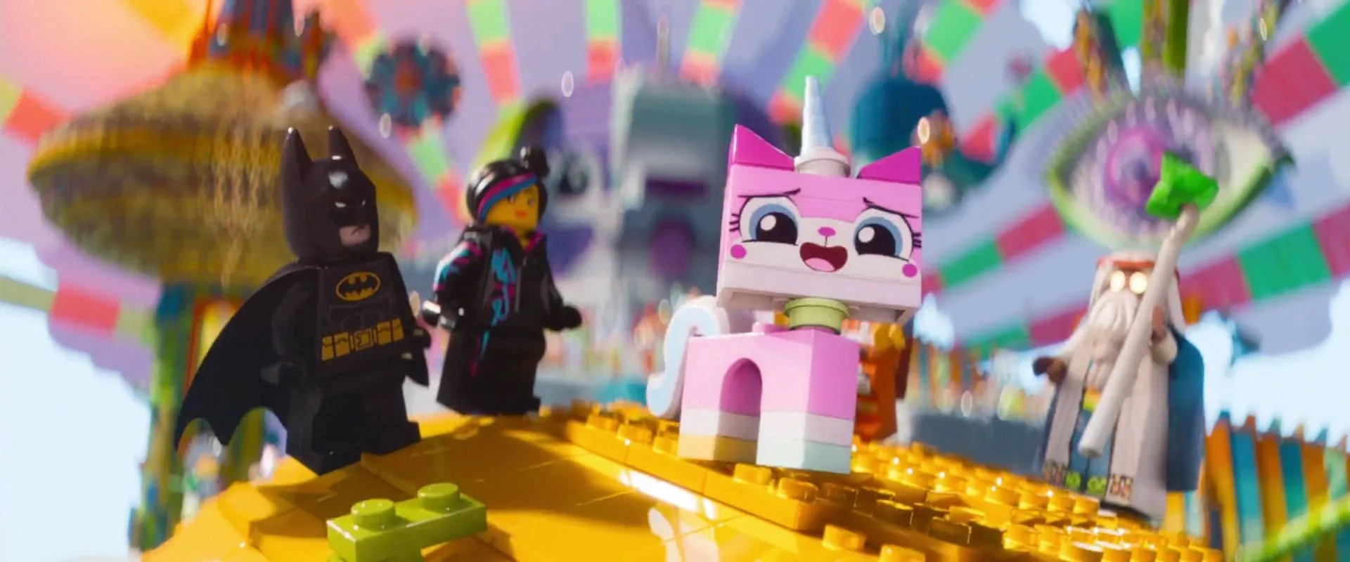Morgan Freeman, Will Arnett, Elizabeth Banks, and Alison Brie in The Lego Movie (2014)