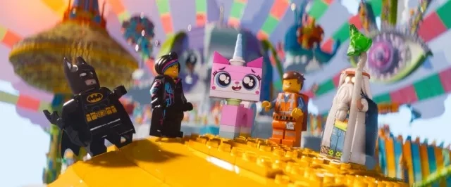 Morgan Freeman, Will Arnett, Elizabeth Banks, Chris Pratt, and Alison Brie in The Lego Movie (2014)