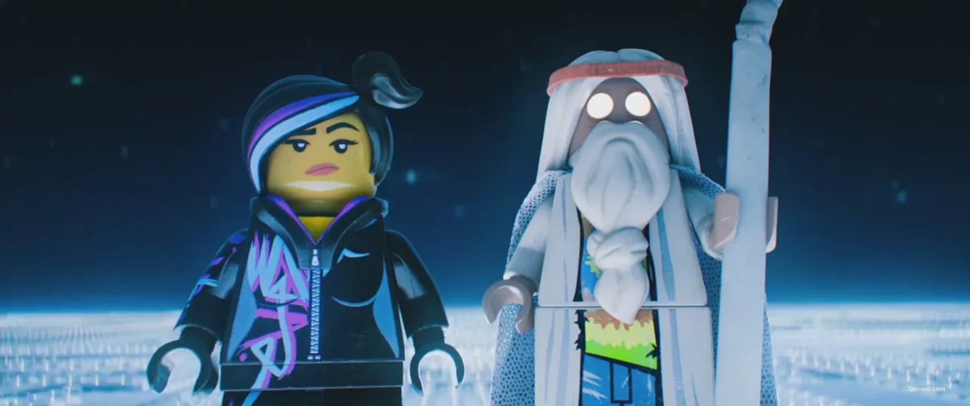 Morgan Freeman and Elizabeth Banks in The Lego Movie (2014)