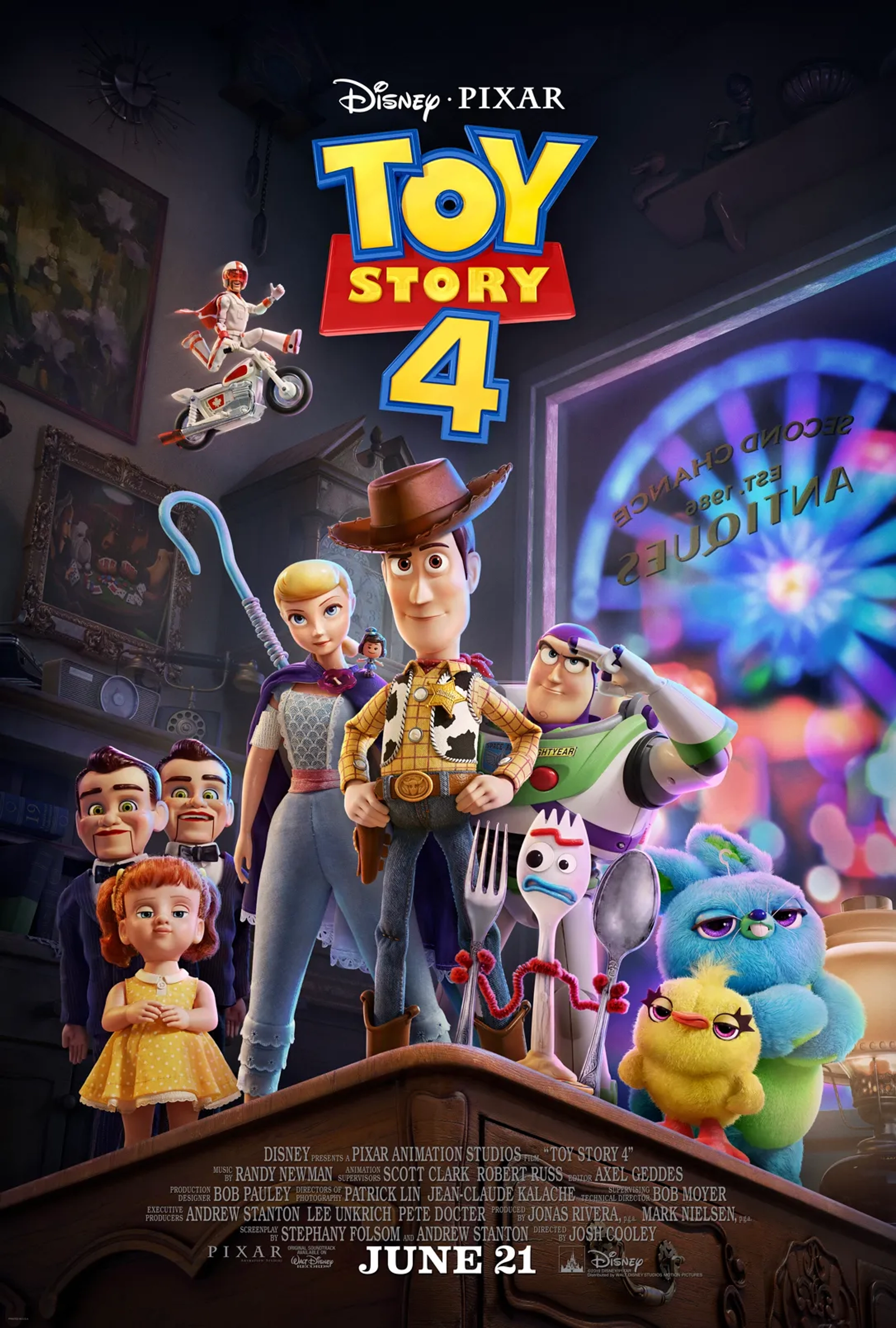 Tom Hanks, Keanu Reeves, Tim Allen, Annie Potts, Tony Hale, Christina Hendricks, Keegan-Michael Key, Ally Maki, and Jordan Peele in Toy Story 4 (2019)