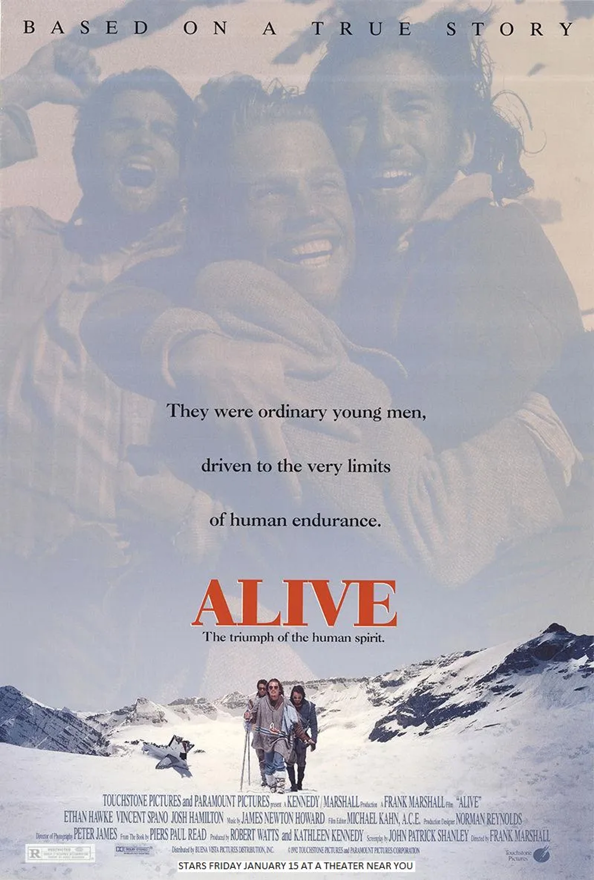 Ethan Hawke, Vincent Spano, Kevin Breznahan, Jake Carpenter, Josh Hamilton, and John Newton in Alive (1993)