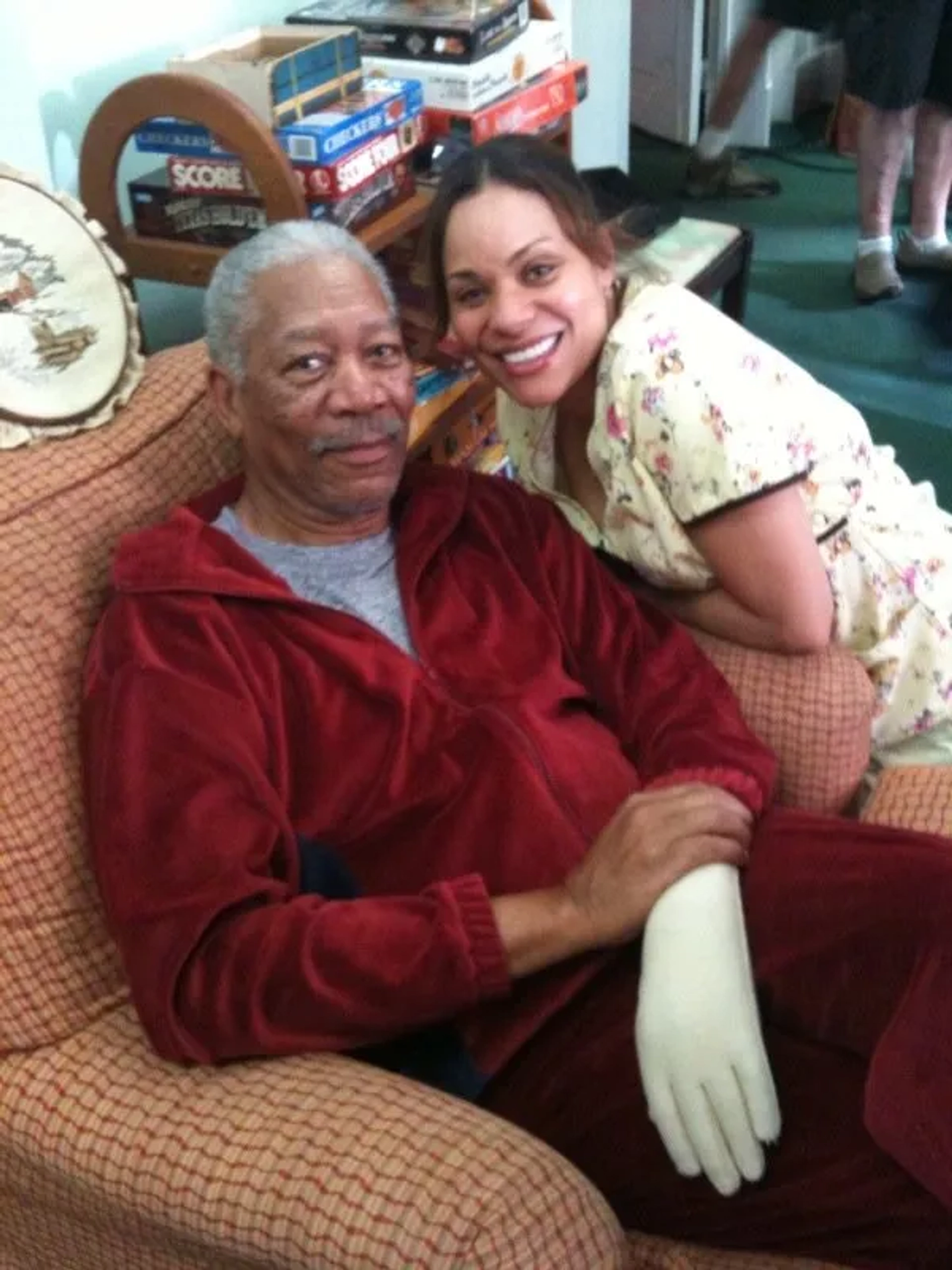 on set photo Morgan Freeman and Jaqueline Fleming for film "RED"