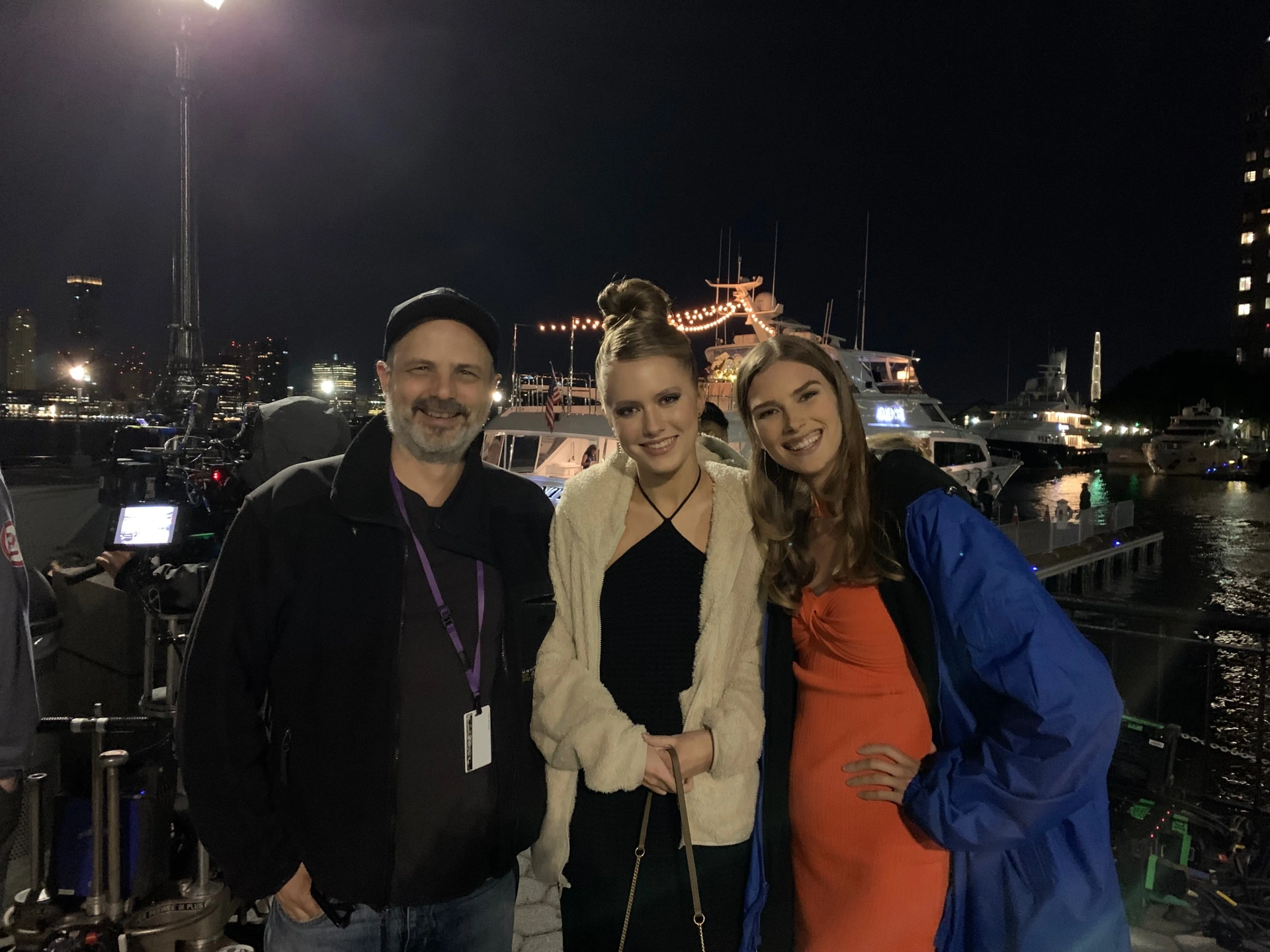 Director, Alex Chapple, with Christa Wennerstrom and Emma Ishta on the set of FBI episode #4.1