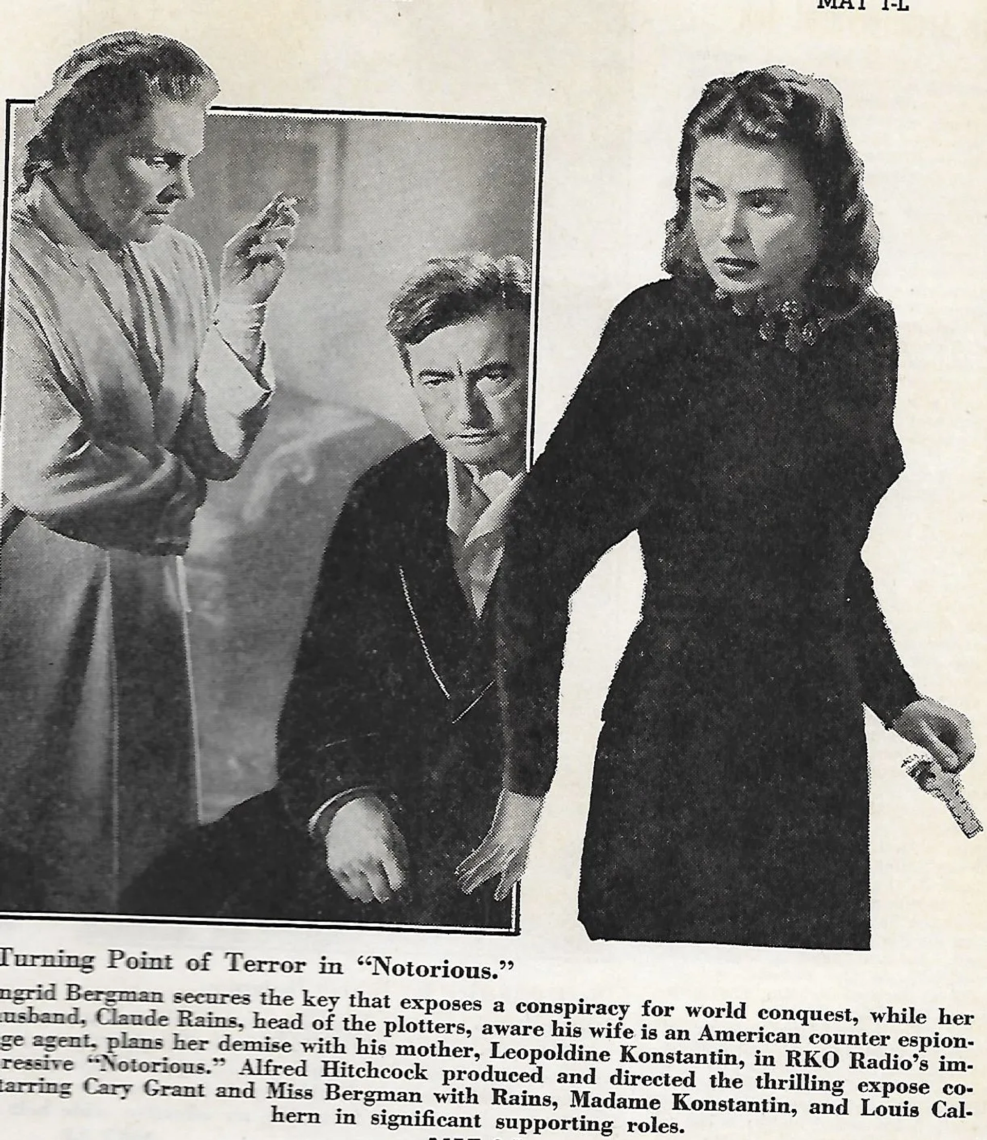 Ingrid Bergman, Claude Rains, and Leopoldine Konstantin in Notorious (1946)