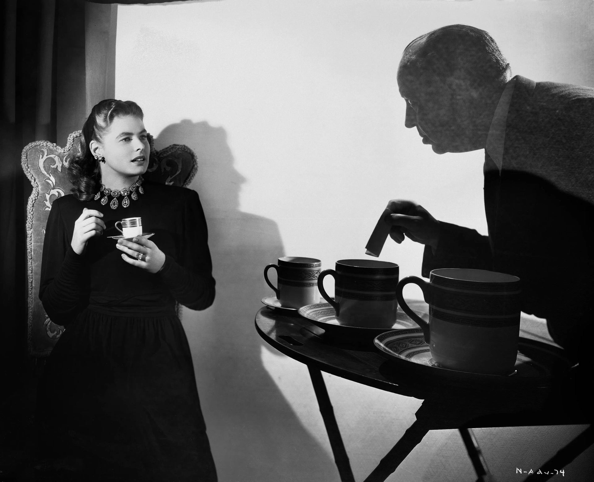 Ingrid Bergman and Alfred Hitchcock in Notorious (1946)