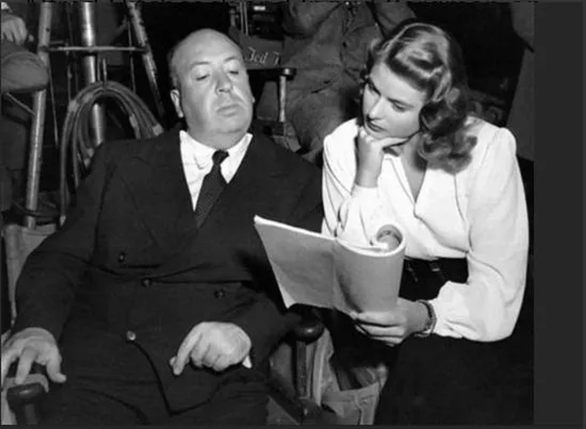 Ingrid Bergman and Alfred Hitchcock in Notorious (1946)