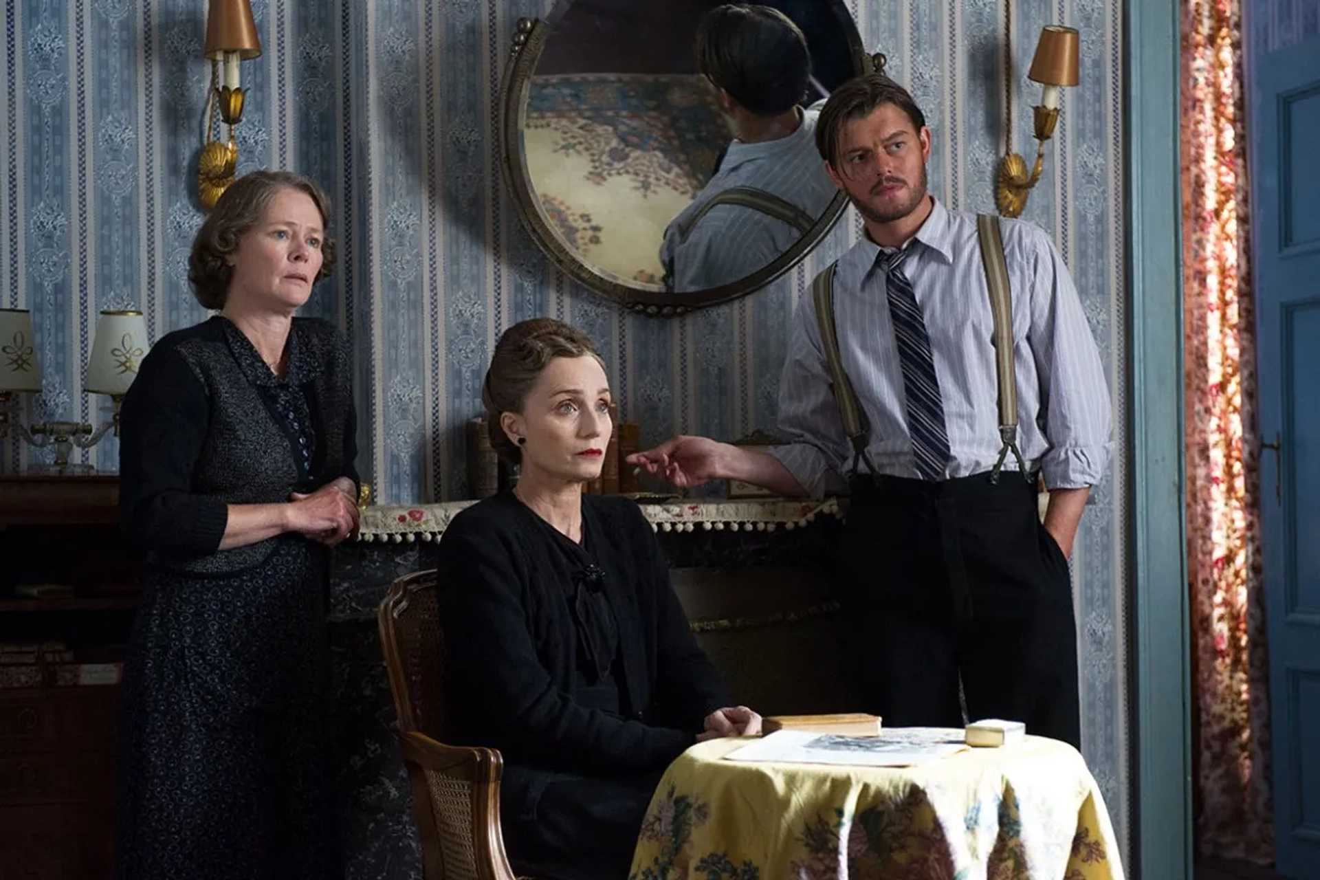 Kristin Scott Thomas, Clare Holman, and Sam Riley in Suite Française (2014)