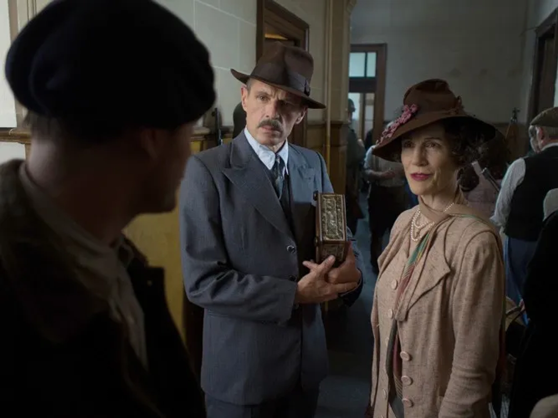 Sam Riley, Harriet Walter, and Lambert Wilson in Suite Française (2014)