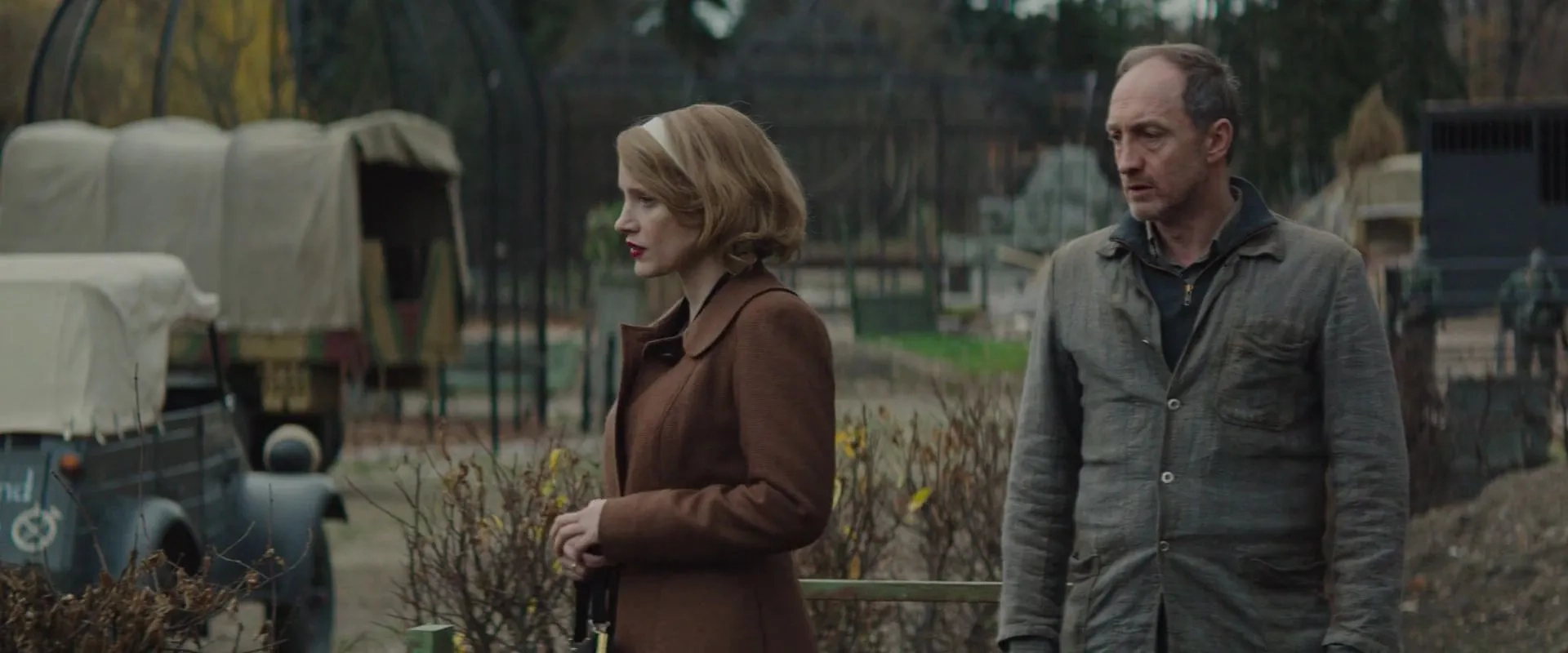 Michael McElhatton and Jessica Chastain in The Zookeeper's Wife (2017)