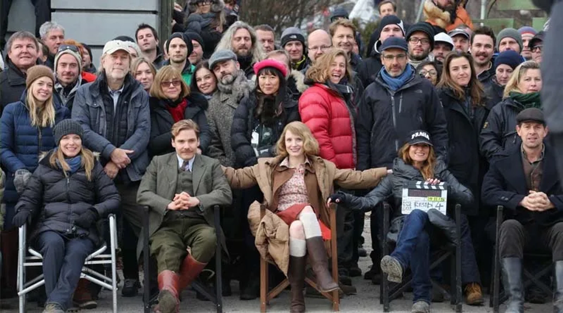 Daniel Brühl, Niki Caro, Johan Heldenbergh, Jessica Chastain, and Magdalena Zemanova in The Zookeeper's Wife (2017)