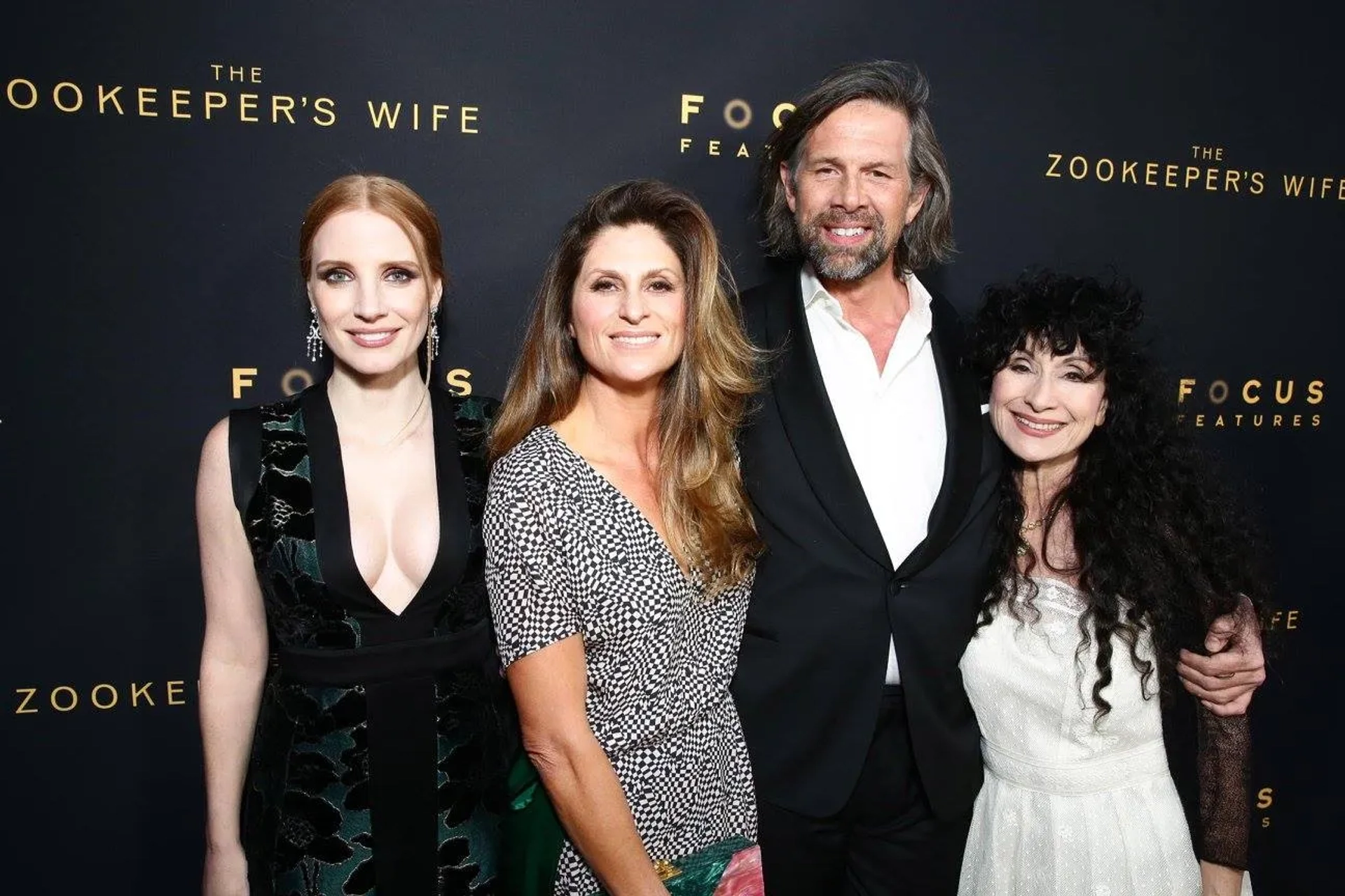 Niki Caro, Johan Heldenbergh, Jessica Chastain, and Diane Ackerman at an event for The Zookeeper's Wife (2017)