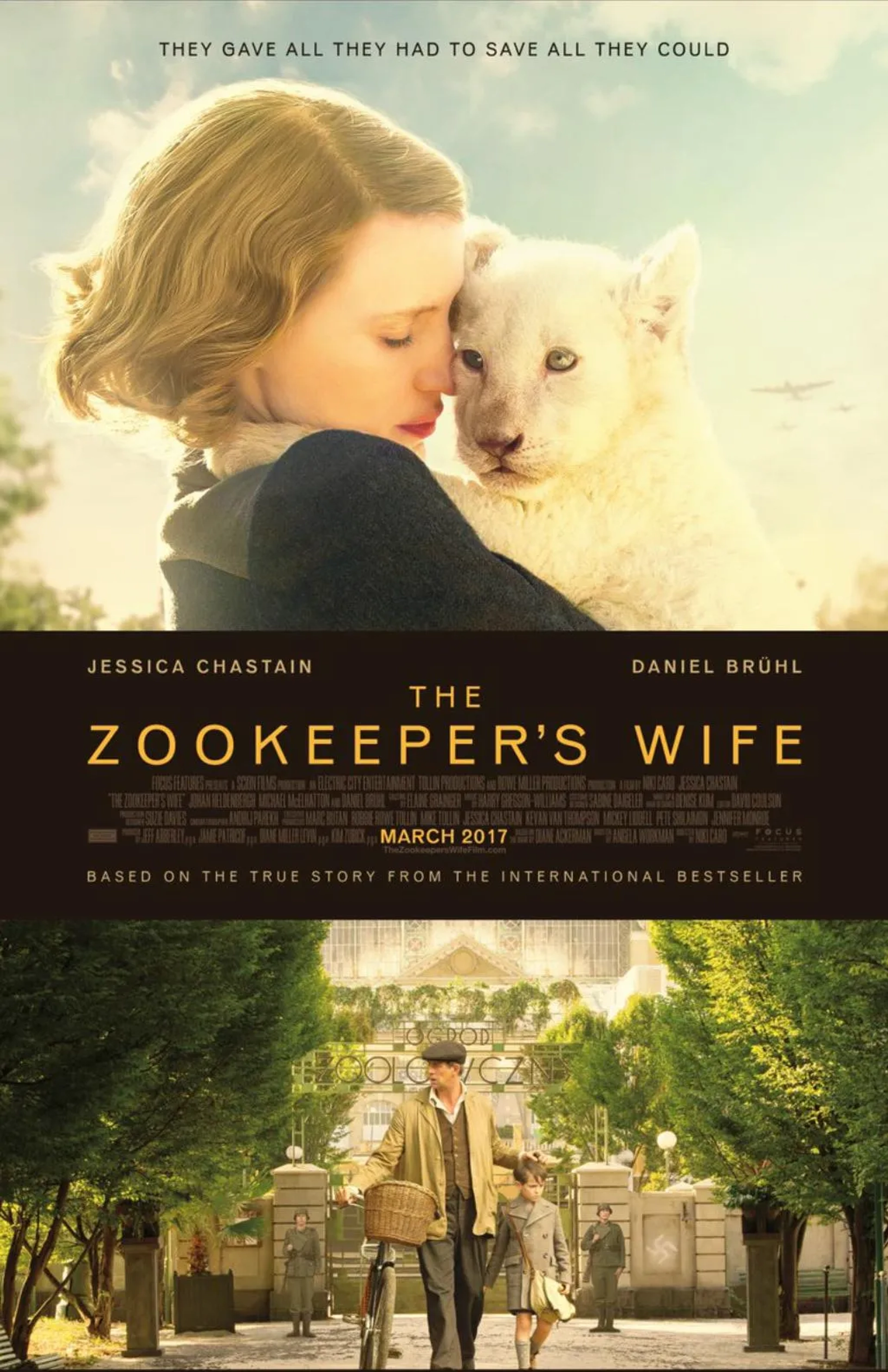 Johan Heldenbergh, Jessica Chastain, and Timothy Radford in The Zookeeper's Wife (2017)