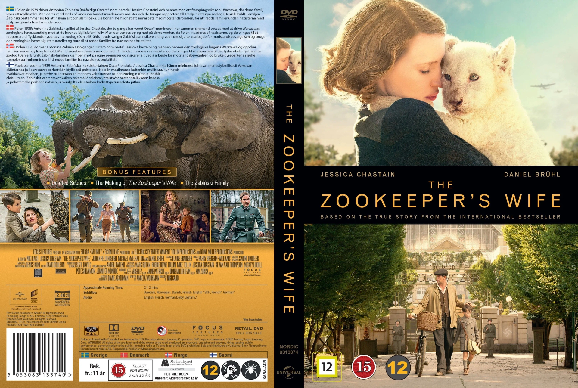 Daniel Brühl, Johan Heldenbergh, Martha Issová, Jessica Chastain, Efrat Dor, Shira Haas, and Timothy Radford in The Zookeeper's Wife (2017)